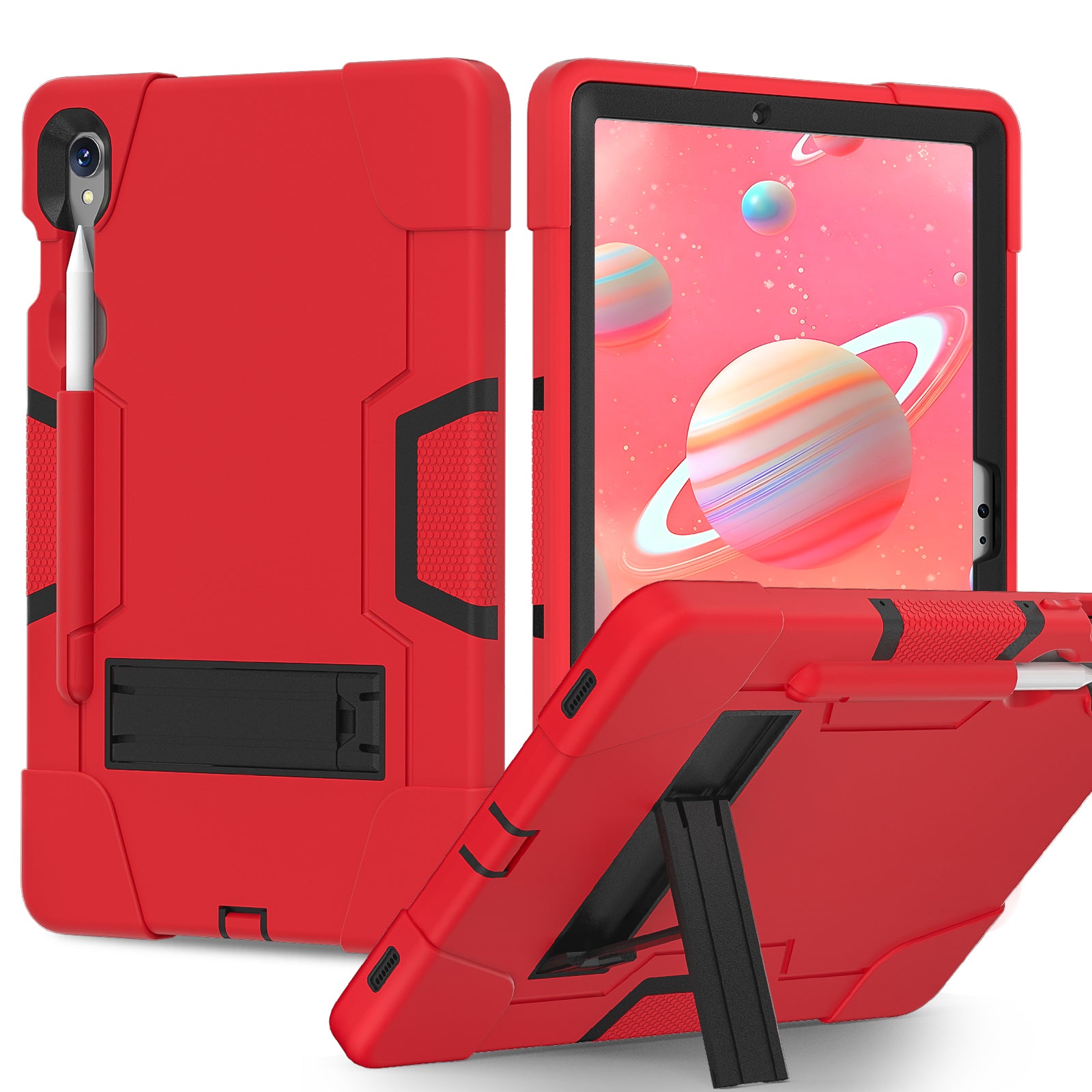 Silicone + PC Tablet Case for Samsung Galaxy Tab S9 SM-X710  /  S9 FE SM-X510 Robot Style Dual Color Kickstand Cover - Red  /  Black