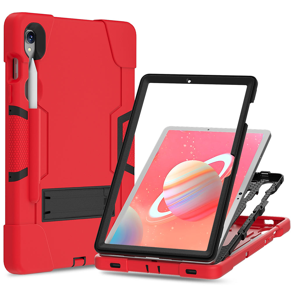 Silicone + PC Tablet Case for Samsung Galaxy Tab S9 SM-X710  /  S9 FE SM-X510 Robot Style Dual Color Kickstand Cover - Red  /  Black