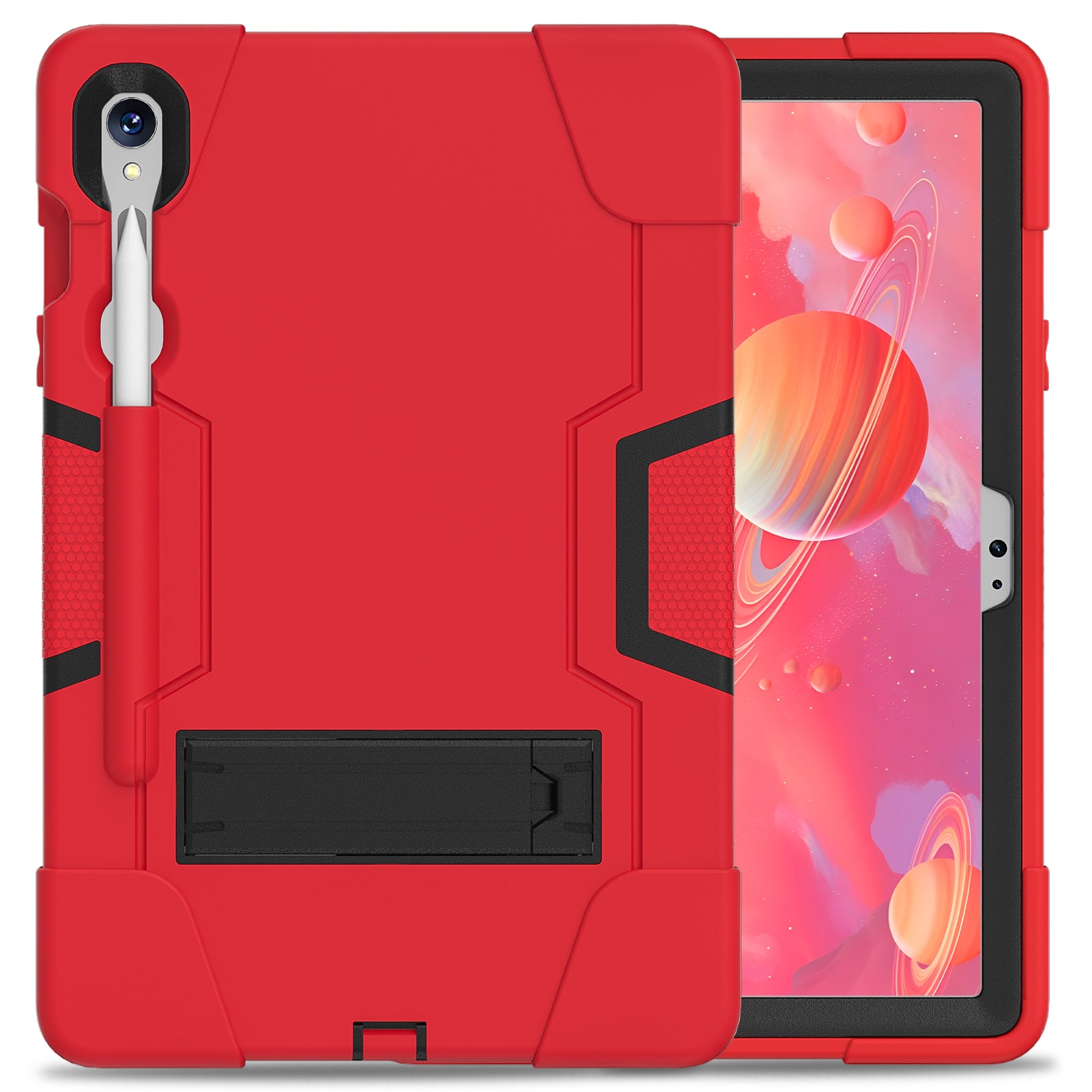 Silicone + PC Tablet Case for Samsung Galaxy Tab S9 SM-X710  /  S9 FE SM-X510 Robot Style Dual Color Kickstand Cover - Red  /  Black