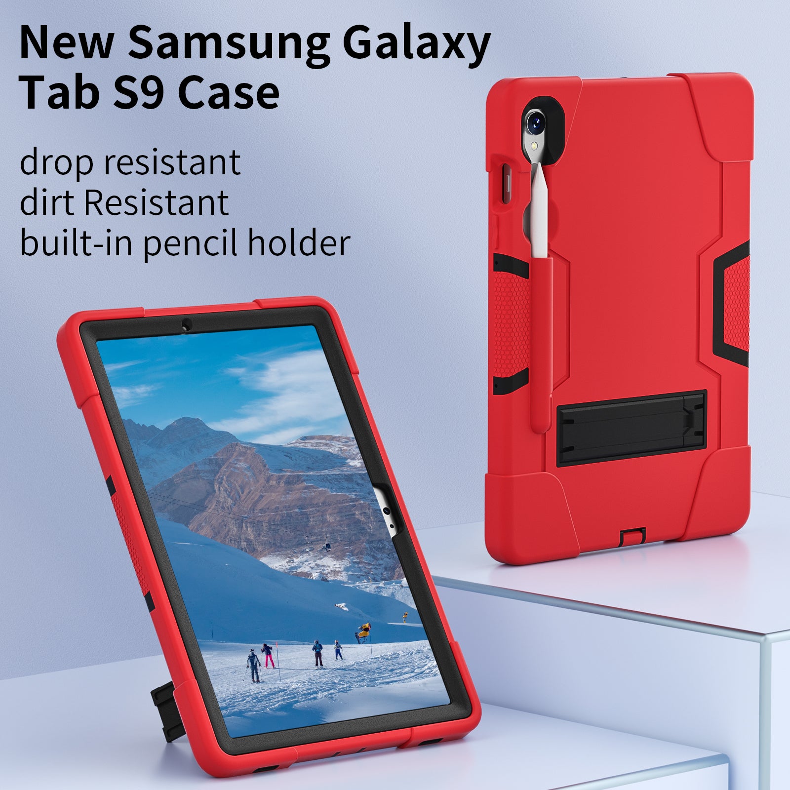 Silicone + PC Tablet Case for Samsung Galaxy Tab S9 SM-X710  /  S9 FE SM-X510 Robot Style Dual Color Kickstand Cover - Red  /  Black