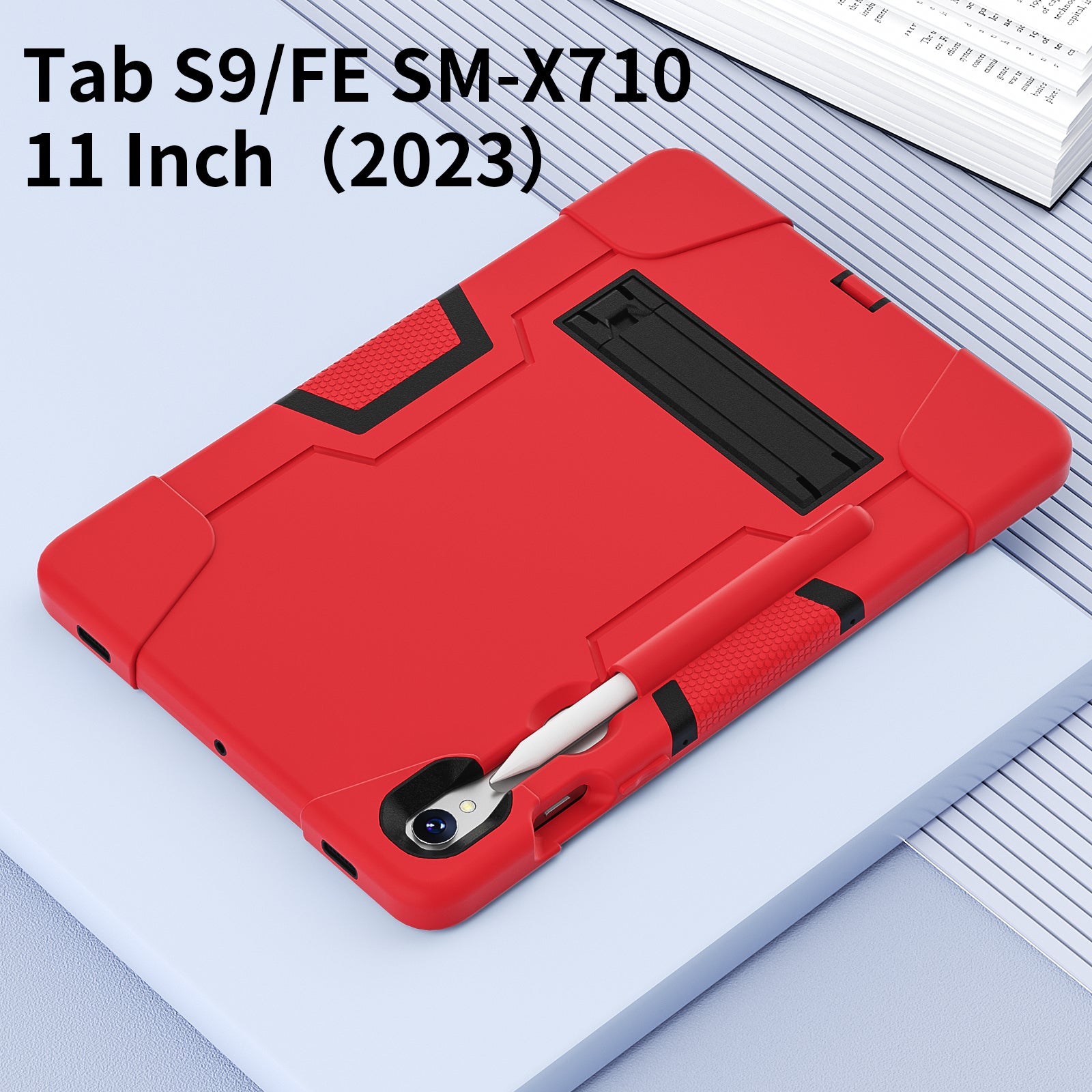 Silicone + PC Tablet Case for Samsung Galaxy Tab S9 SM-X710  /  S9 FE SM-X510 Robot Style Dual Color Kickstand Cover - Red  /  Black