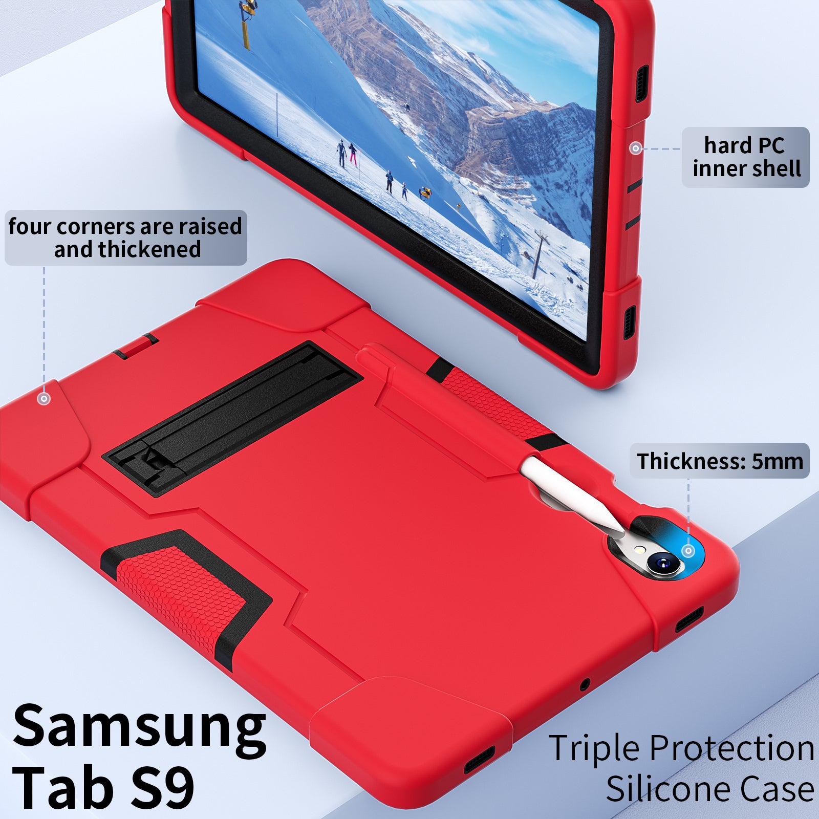 Silicone + PC Tablet Case for Samsung Galaxy Tab S9 SM-X710  /  S9 FE SM-X510 Robot Style Dual Color Kickstand Cover - Red  /  Black