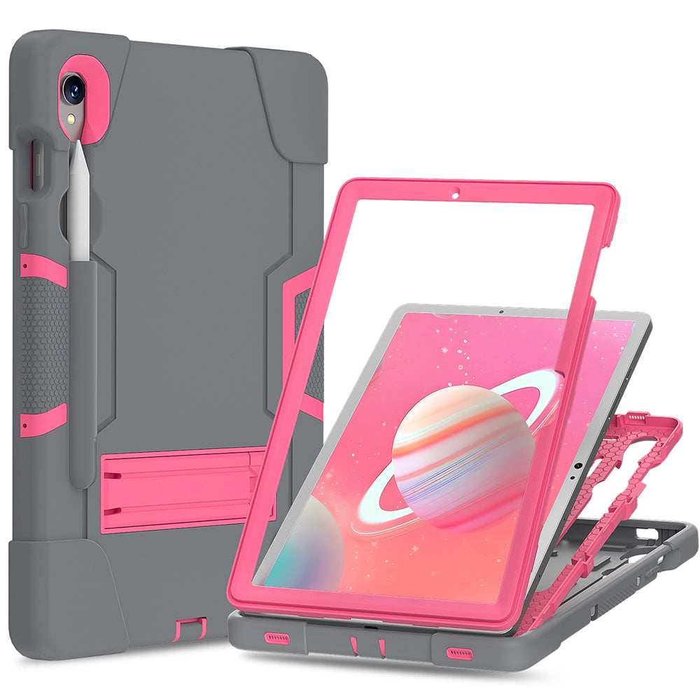 Silicone + PC Tablet Case for Samsung Galaxy Tab S9 SM-X710  /  S9 FE SM-X510 Robot Style Dual Color Kickstand Cover - Grey  /  Rose Red