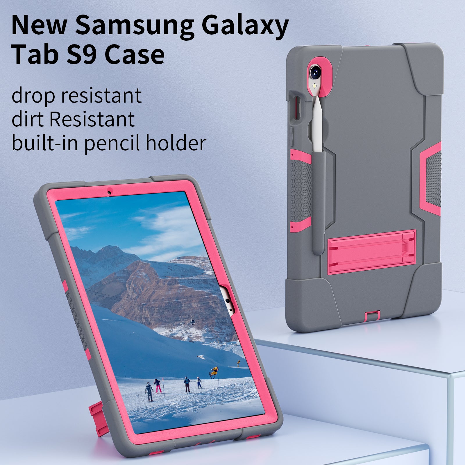 Silicone + PC Tablet Case for Samsung Galaxy Tab S9 SM-X710  /  S9 FE SM-X510 Robot Style Dual Color Kickstand Cover - Grey  /  Rose Red