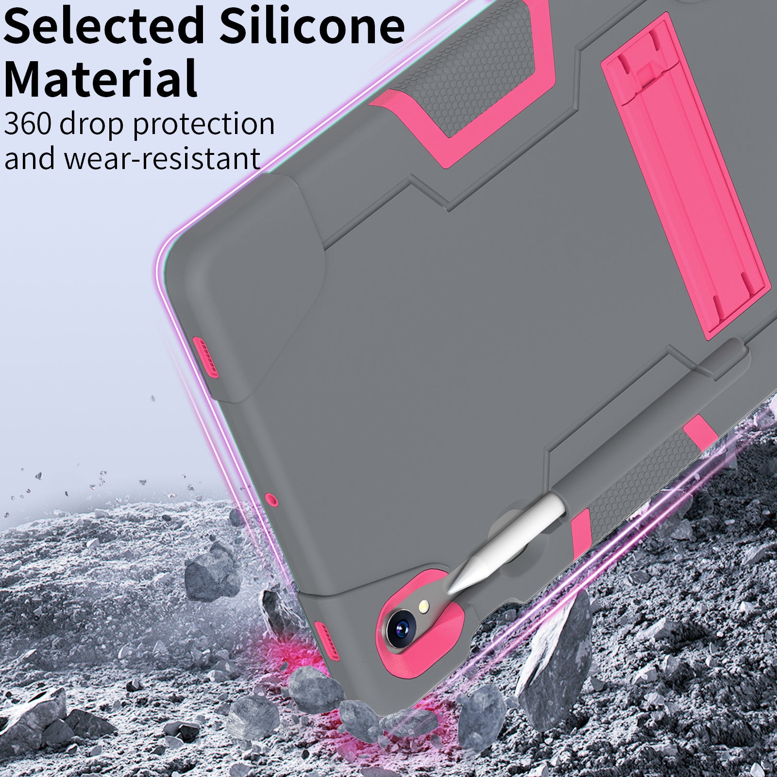 Silicone + PC Tablet Case for Samsung Galaxy Tab S9 SM-X710  /  S9 FE SM-X510 Robot Style Dual Color Kickstand Cover - Grey  /  Rose Red