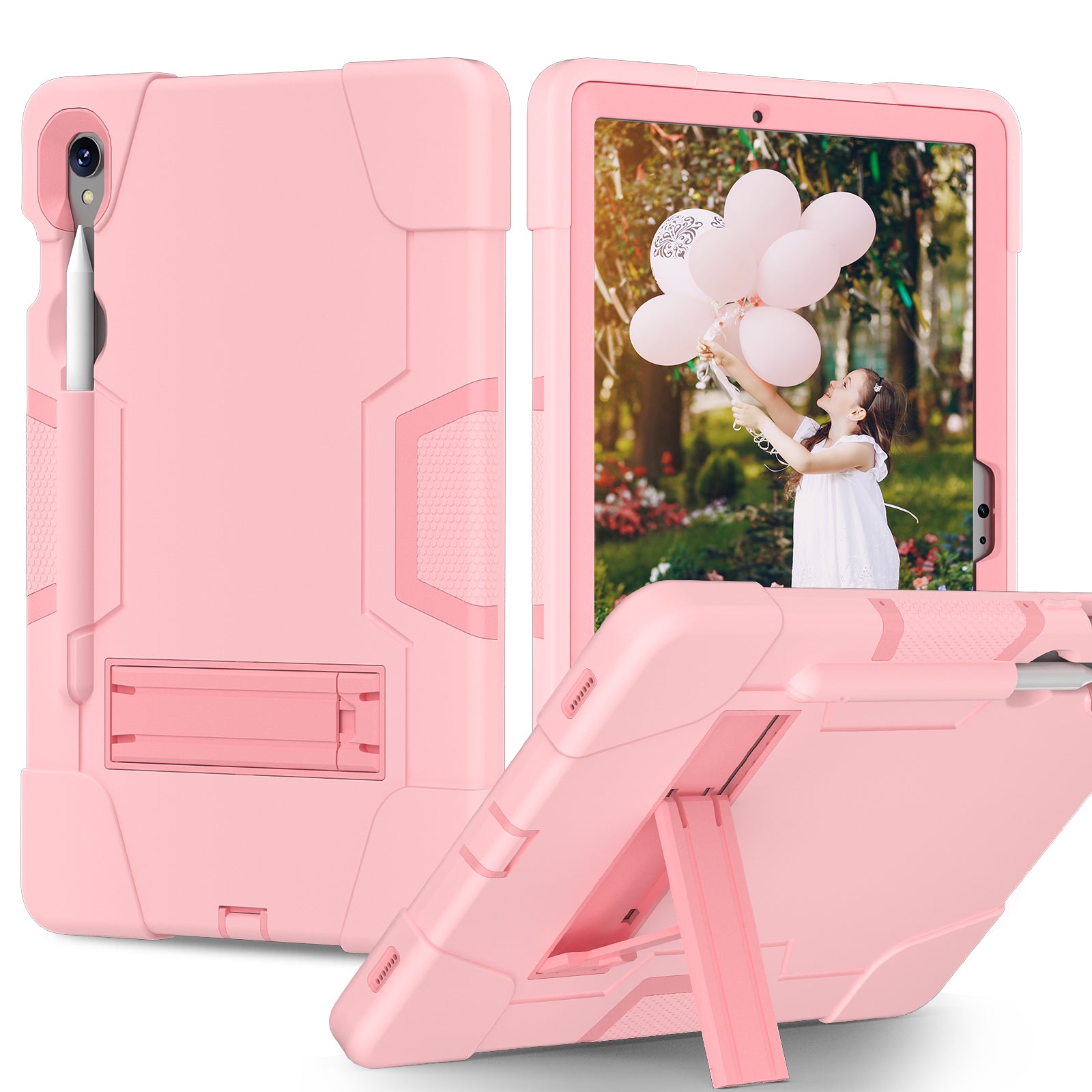 Silicone + PC Tablet Case for Samsung Galaxy Tab S9 SM-X710  /  S9 FE SM-X510 Robot Style Dual Color Kickstand Cover - Rose Gold