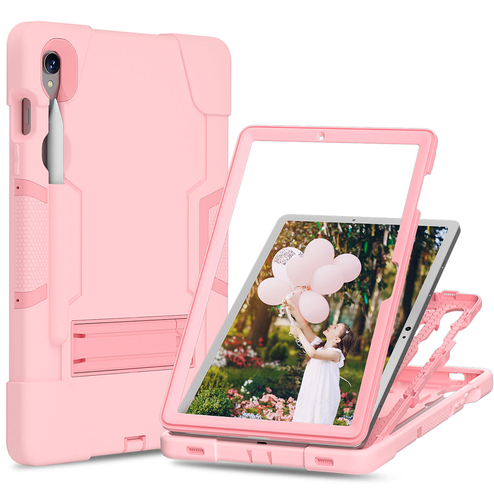 Silicone + PC Tablet Case for Samsung Galaxy Tab S9 SM-X710  /  S9 FE SM-X510 Robot Style Dual Color Kickstand Cover - Rose Gold