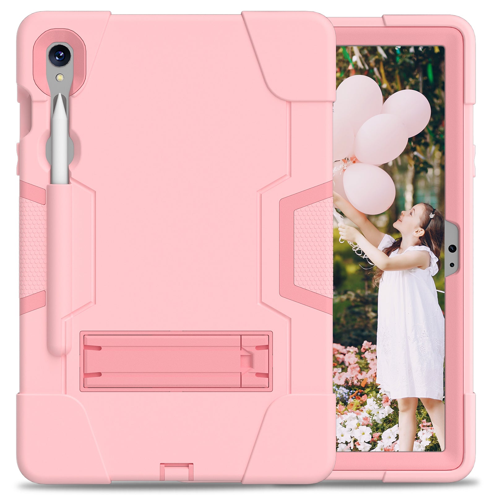 Silicone + PC Tablet Case for Samsung Galaxy Tab S9 SM-X710  /  S9 FE SM-X510 Robot Style Dual Color Kickstand Cover - Rose Gold