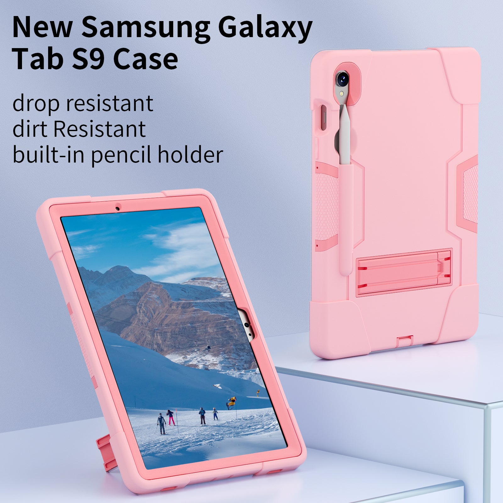 Silicone + PC Tablet Case for Samsung Galaxy Tab S9 SM-X710  /  S9 FE SM-X510 Robot Style Dual Color Kickstand Cover - Rose Gold