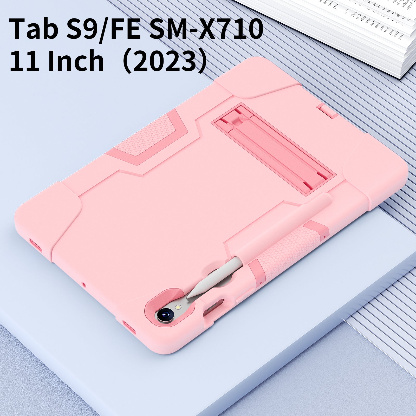 Silicone + PC Tablet Case for Samsung Galaxy Tab S9 SM-X710  /  S9 FE SM-X510 Robot Style Dual Color Kickstand Cover - Rose Gold