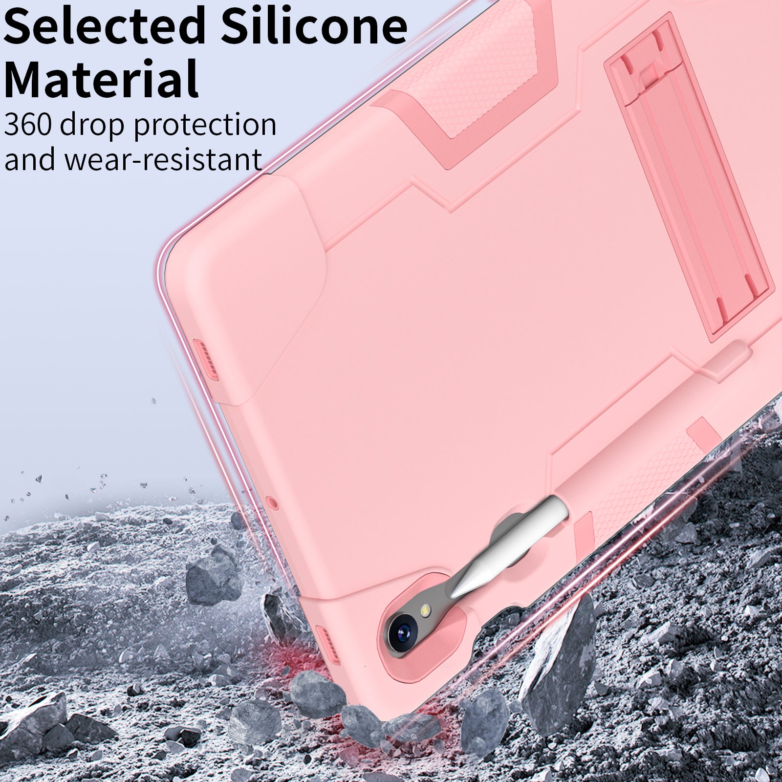 Silicone + PC Tablet Case for Samsung Galaxy Tab S9 SM-X710  /  S9 FE SM-X510 Robot Style Dual Color Kickstand Cover - Rose Gold