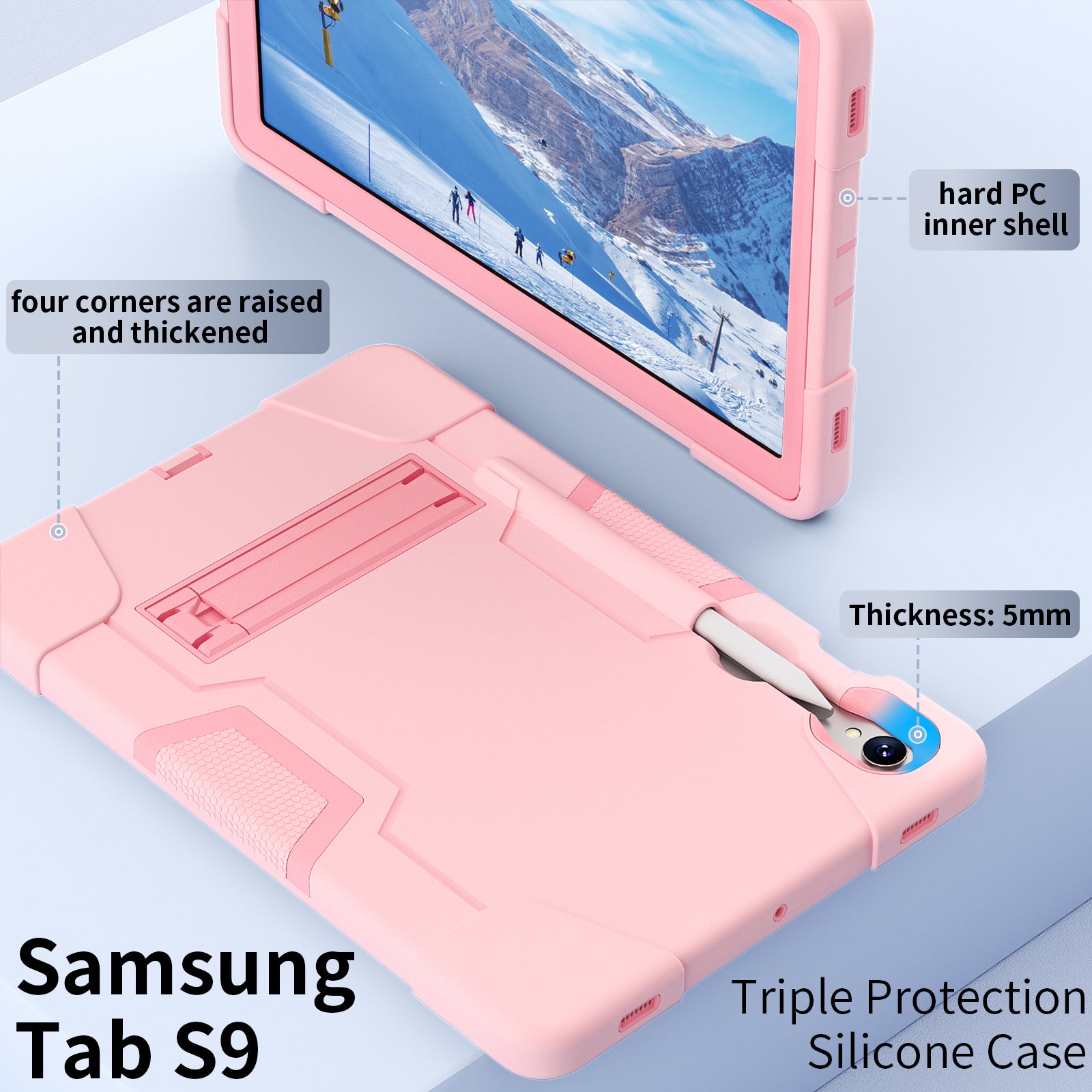 Silicone + PC Tablet Case for Samsung Galaxy Tab S9 SM-X710  /  S9 FE SM-X510 Robot Style Dual Color Kickstand Cover - Rose Gold