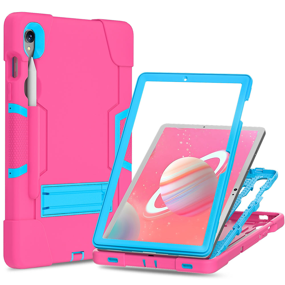 Silicone + PC Tablet Case for Samsung Galaxy Tab S9 SM-X710  /  S9 FE SM-X510 Robot Style Dual Color Kickstand Cover - Rose Red  /  Blue