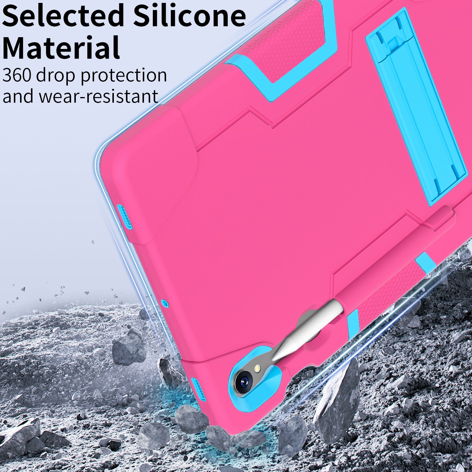 Silicone + PC Tablet Case for Samsung Galaxy Tab S9 SM-X710  /  S9 FE SM-X510 Robot Style Dual Color Kickstand Cover - Rose Red  /  Blue