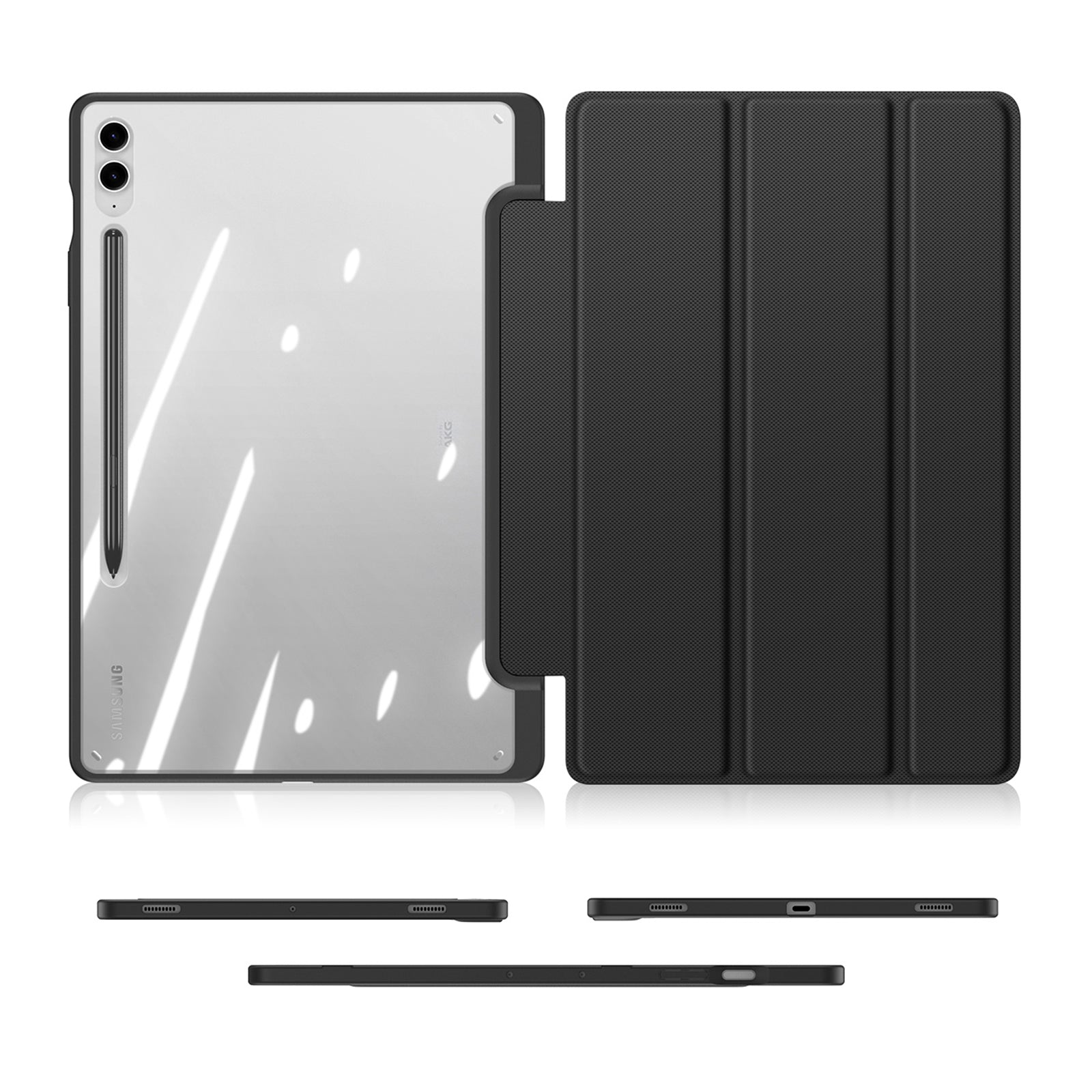 DUX DUCIS TOBY Series For Samsung Galaxy Tab S9 FE+ Tablet Leather Case Tri-fold Stand Cover with Pen Slot - Black