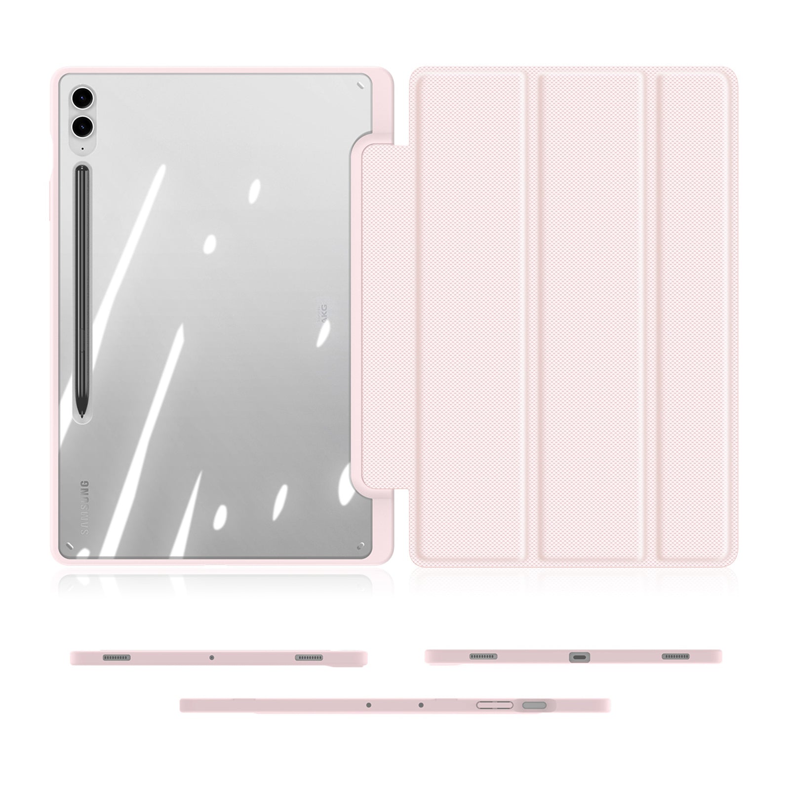 DUX DUCIS TOBY Series For Samsung Galaxy Tab S9 FE+ Tablet Leather Case Tri-fold Stand Cover with Pen Slot - Light Pink