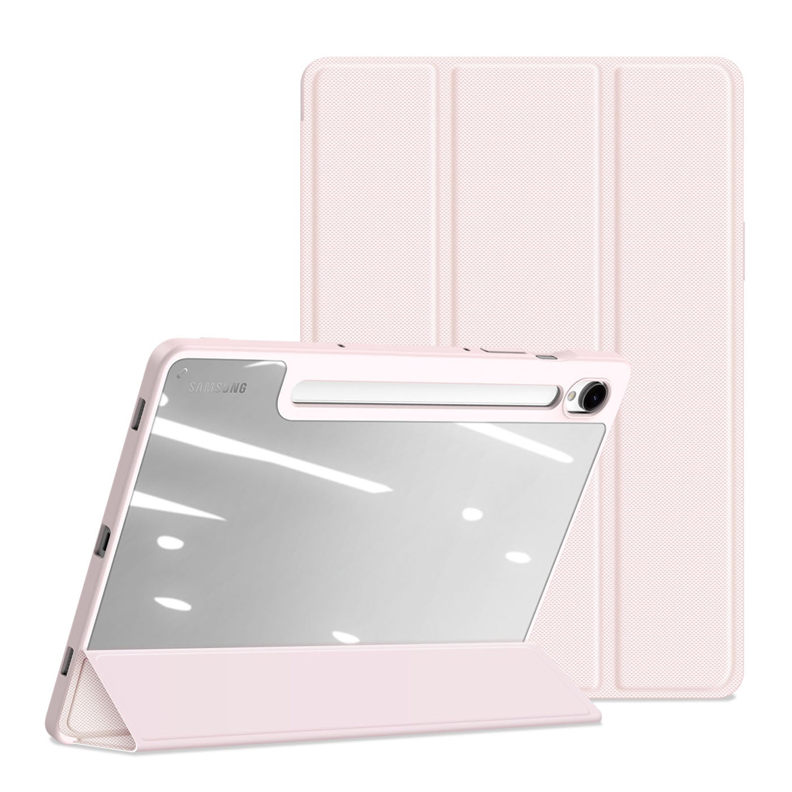 DUX DUCIS TOBY Series For Samsung Galaxy Tab S9 FE Tablet Leather Case Tri-fold Stand Pen Slot Cover - Light Pink