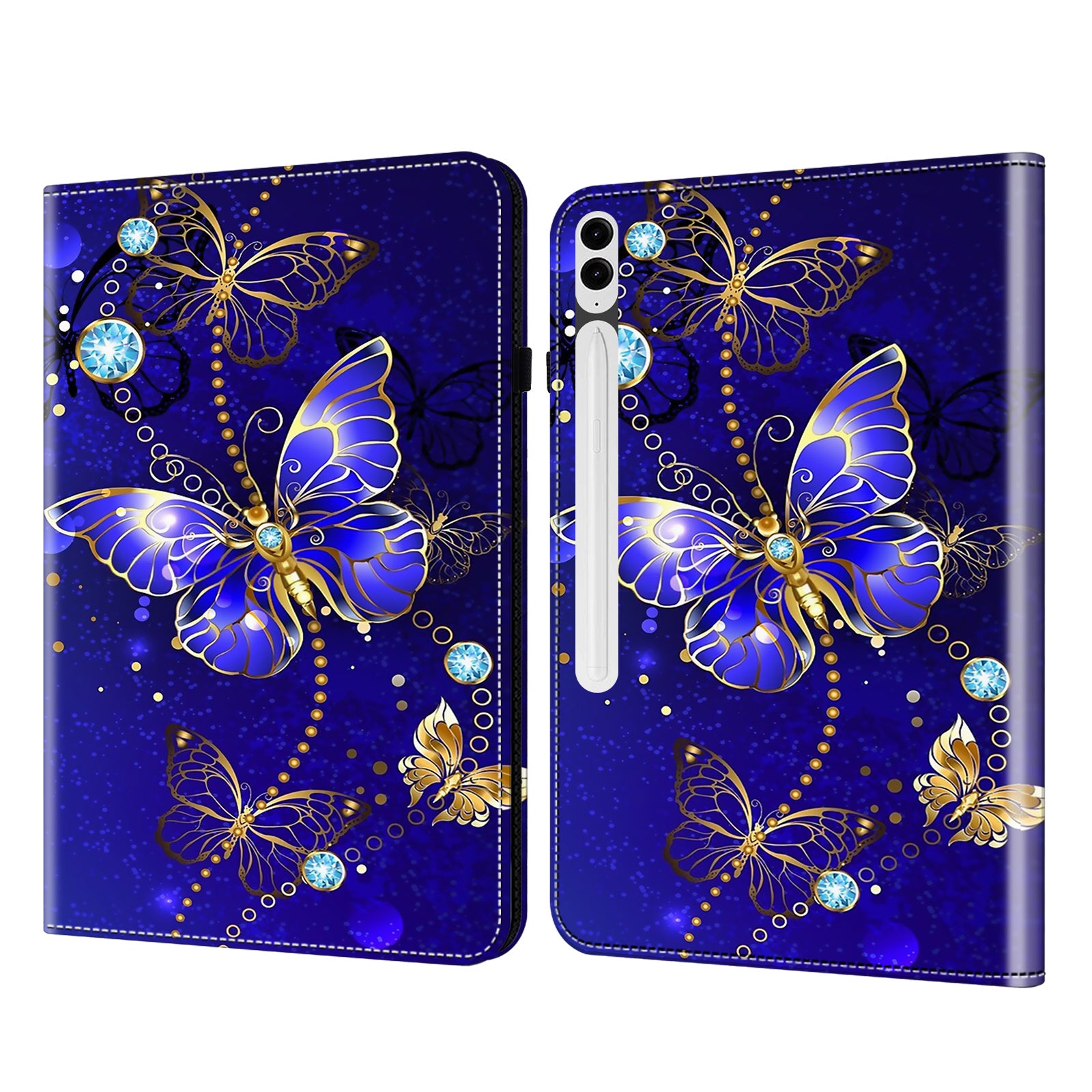 For Samsung Galaxy Tab S10+ / S9+ / S9 FE+ All-Inclusive Protection PU Leather TPU Tablet Stand Case Pattern Printing Cover - Diamond Butterfly