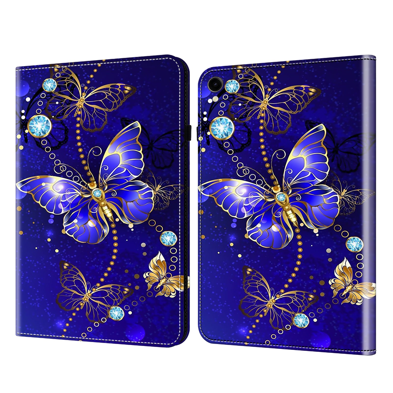 For Samsung Galaxy Tab S10 / S9 / S9 FE Anti-Drop PU Leather Tablet Case Shockproof Pattern Printing Shell Cover Stand - Diamond Butterfly