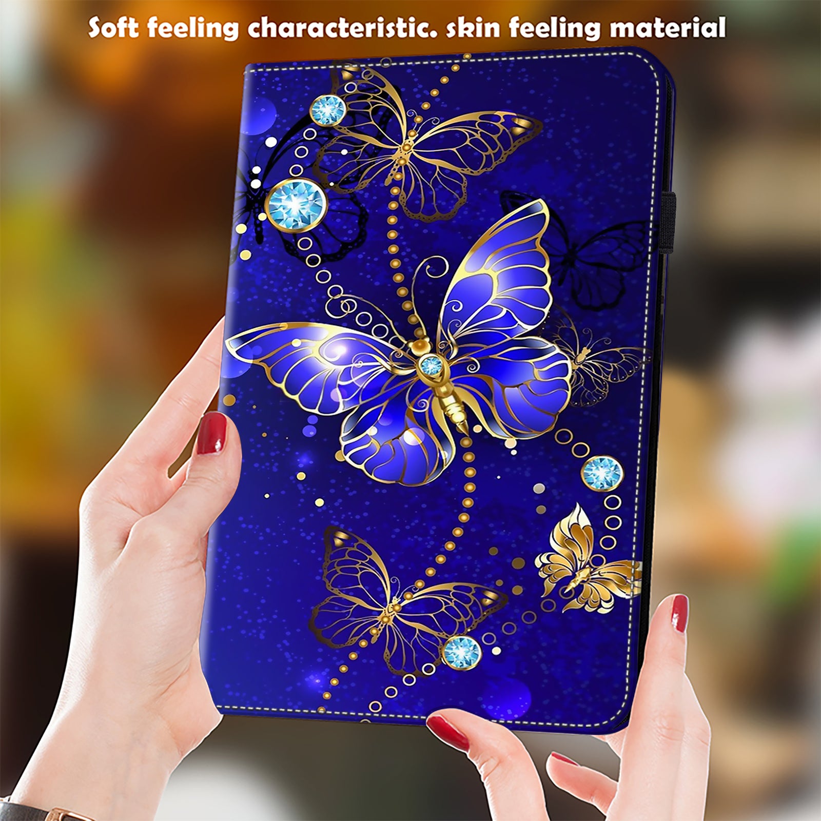 For Samsung Galaxy Tab S10 / S9 / S9 FE Anti-Drop PU Leather Tablet Case Shockproof Pattern Printing Shell Cover Stand - Diamond Butterfly