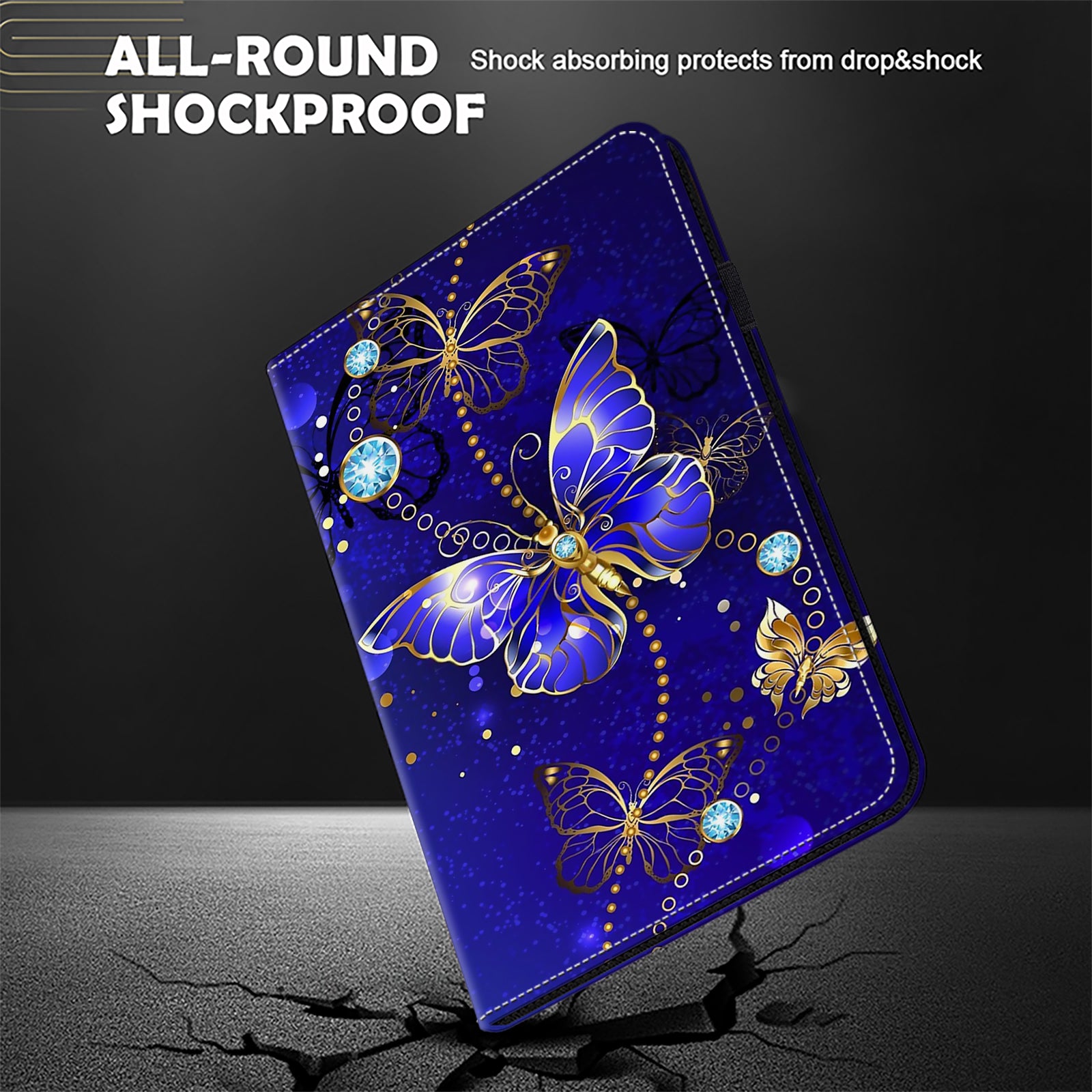 For Samsung Galaxy Tab S10 / S9 / S9 FE Anti-Drop PU Leather Tablet Case Shockproof Pattern Printing Shell Cover Stand - Diamond Butterfly