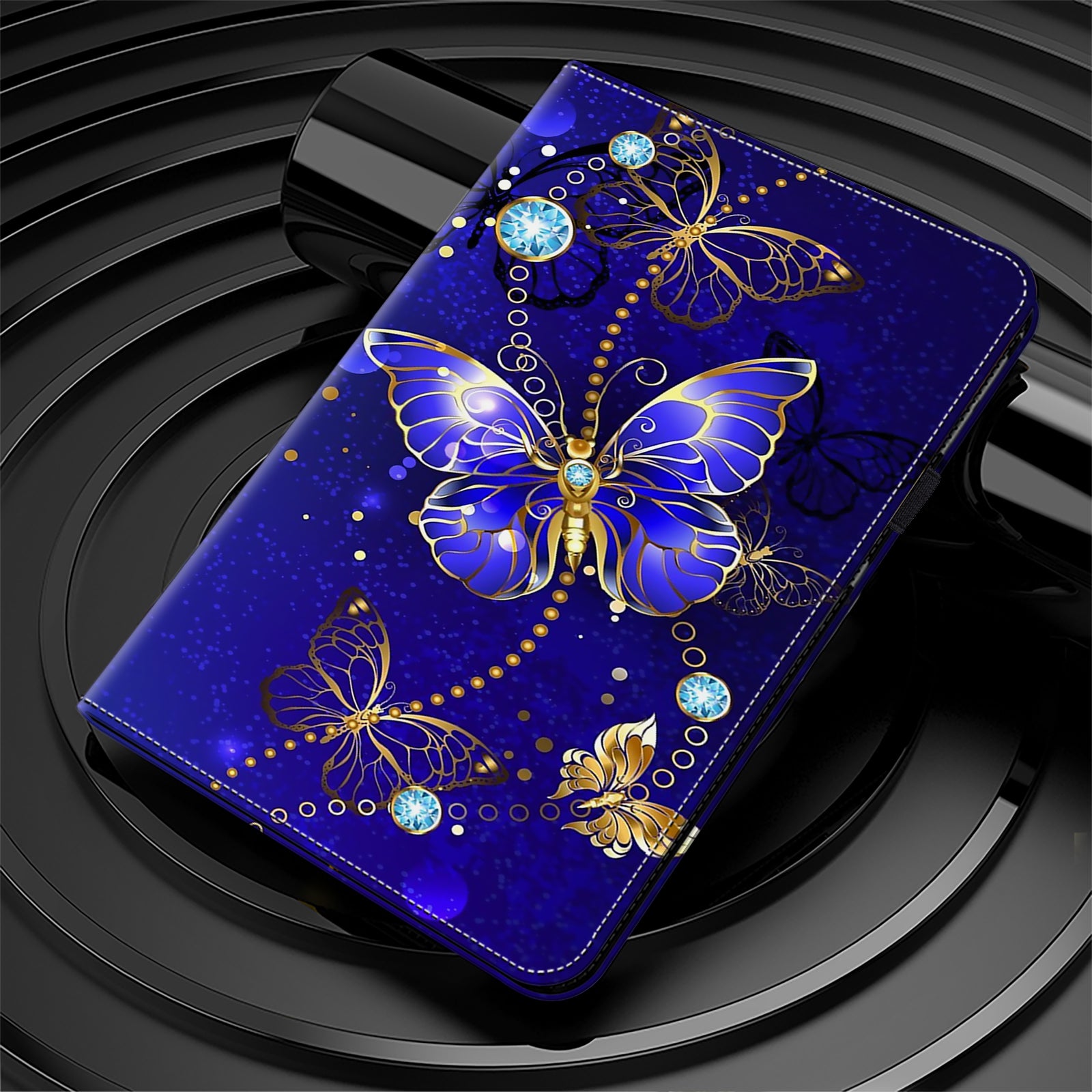 For Samsung Galaxy Tab S10 / S9 / S9 FE Anti-Drop PU Leather Tablet Case Shockproof Pattern Printing Shell Cover Stand - Diamond Butterfly