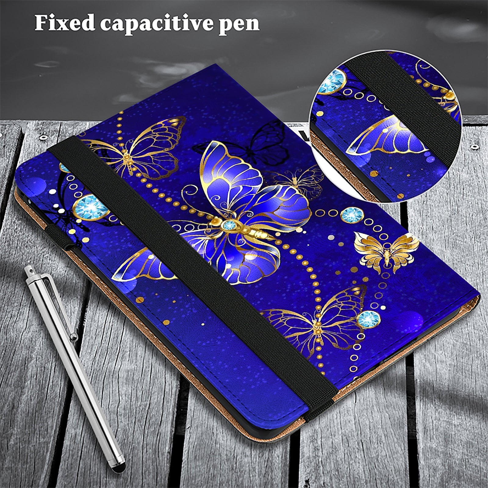 For Samsung Galaxy Tab S10 / S9 / S9 FE Anti-Drop PU Leather Tablet Case Shockproof Pattern Printing Shell Cover Stand - Diamond Butterfly