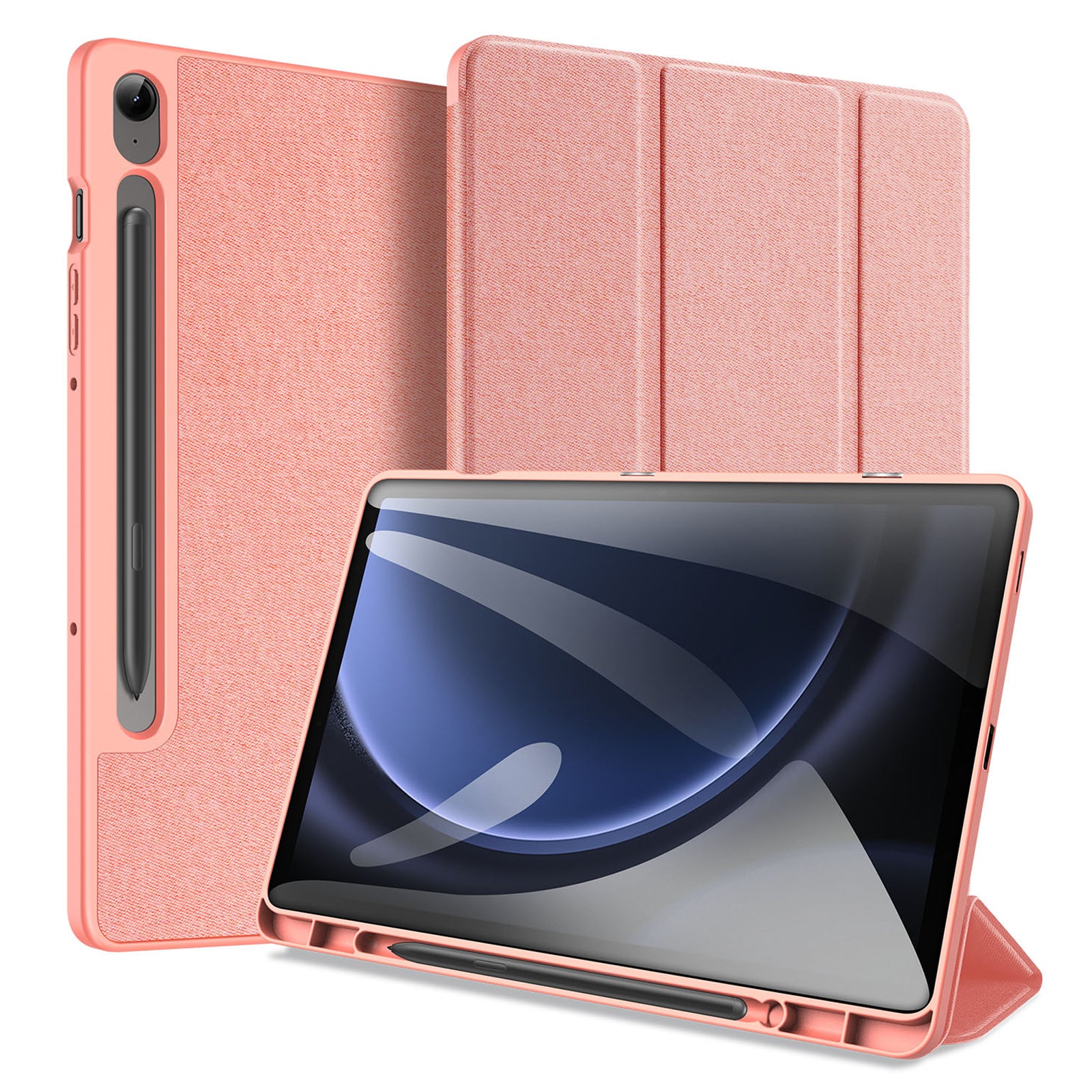 DUX DUCIS Domo Series for Samsung Galaxy Tab S9 FE Case Tri-fold Stand Leather Smart Folio Tablet Case - Pink