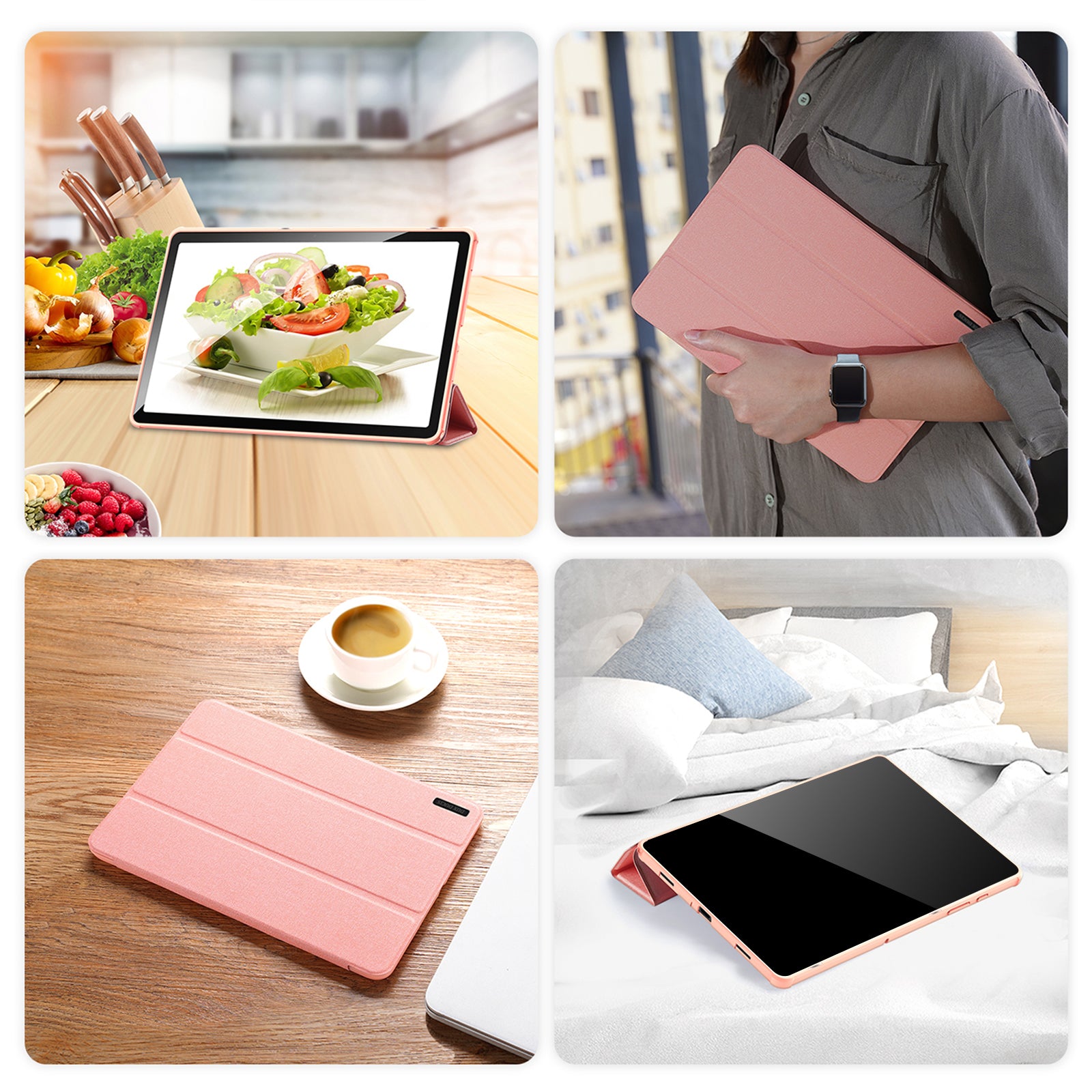 DUX DUCIS Domo Series for Samsung Galaxy Tab S9 FE Case Tri-fold Stand Leather Smart Folio Tablet Case - Pink