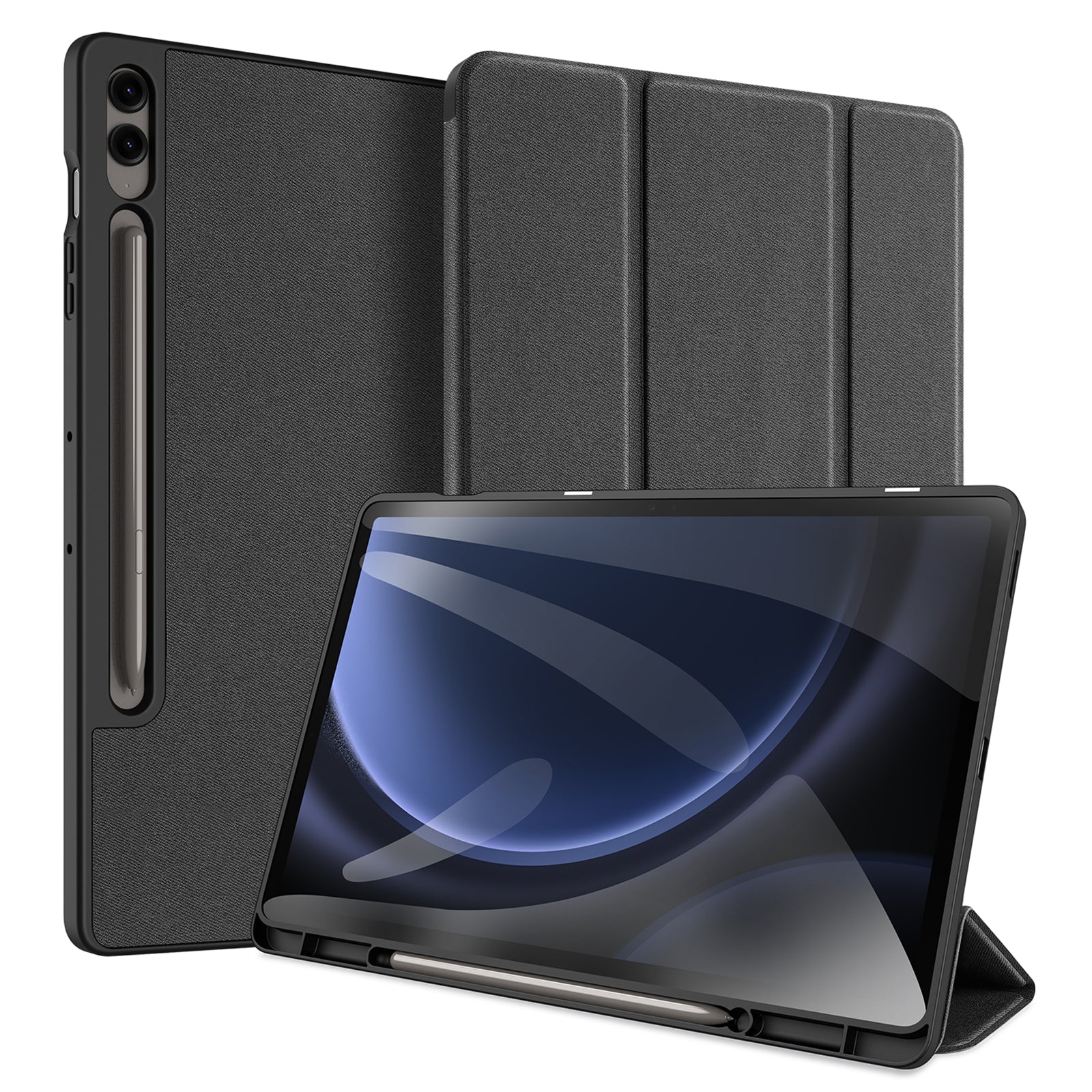 DUX DUCIS Domo Series for Samsung Galaxy Tab S9 FE+ Tri-fold Stand Case Leather Business Smart Tablet Cover - Black