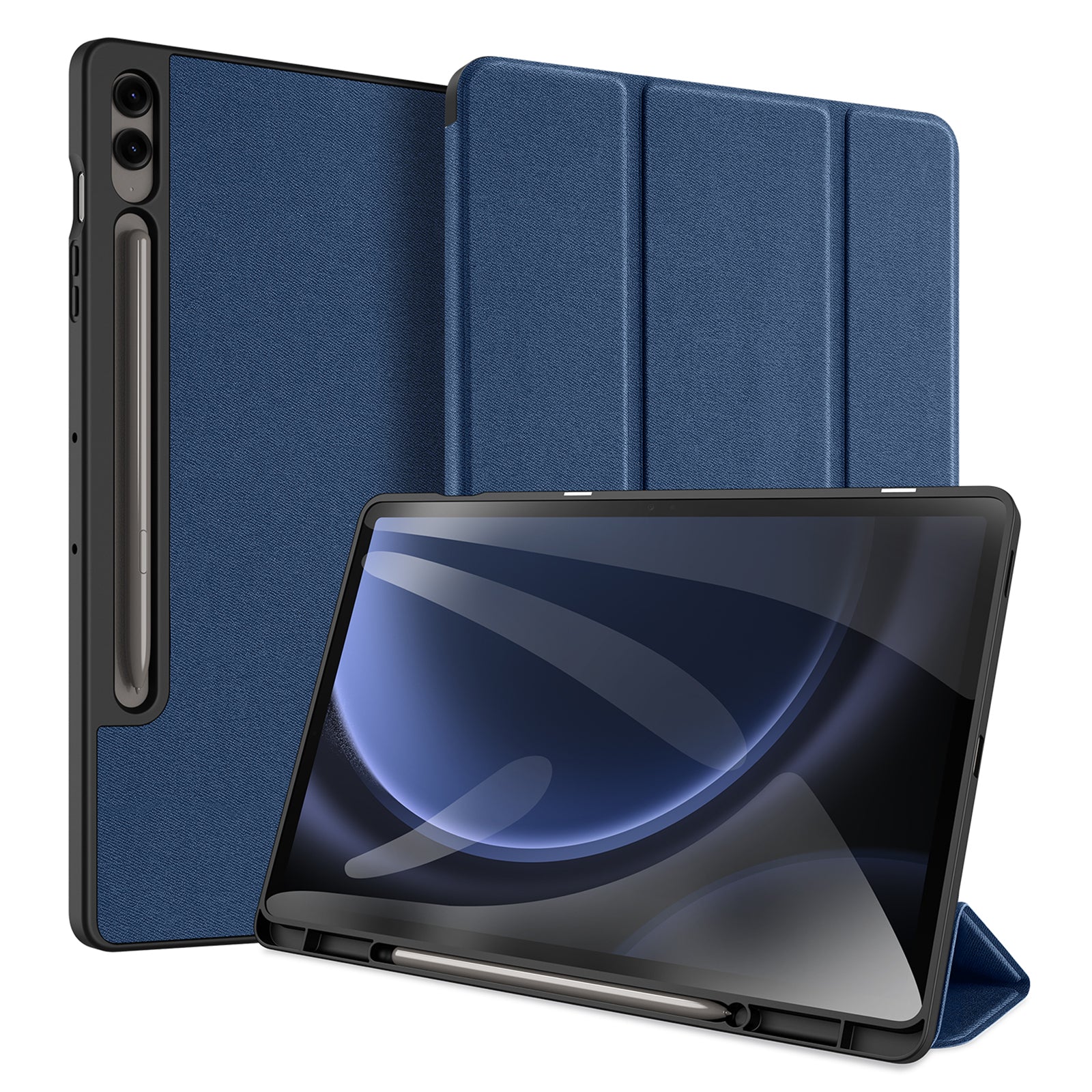 DUX DUCIS Domo Series for Samsung Galaxy Tab S9 FE+ Tri-fold Stand Case Leather Business Smart Tablet Cover - Blue