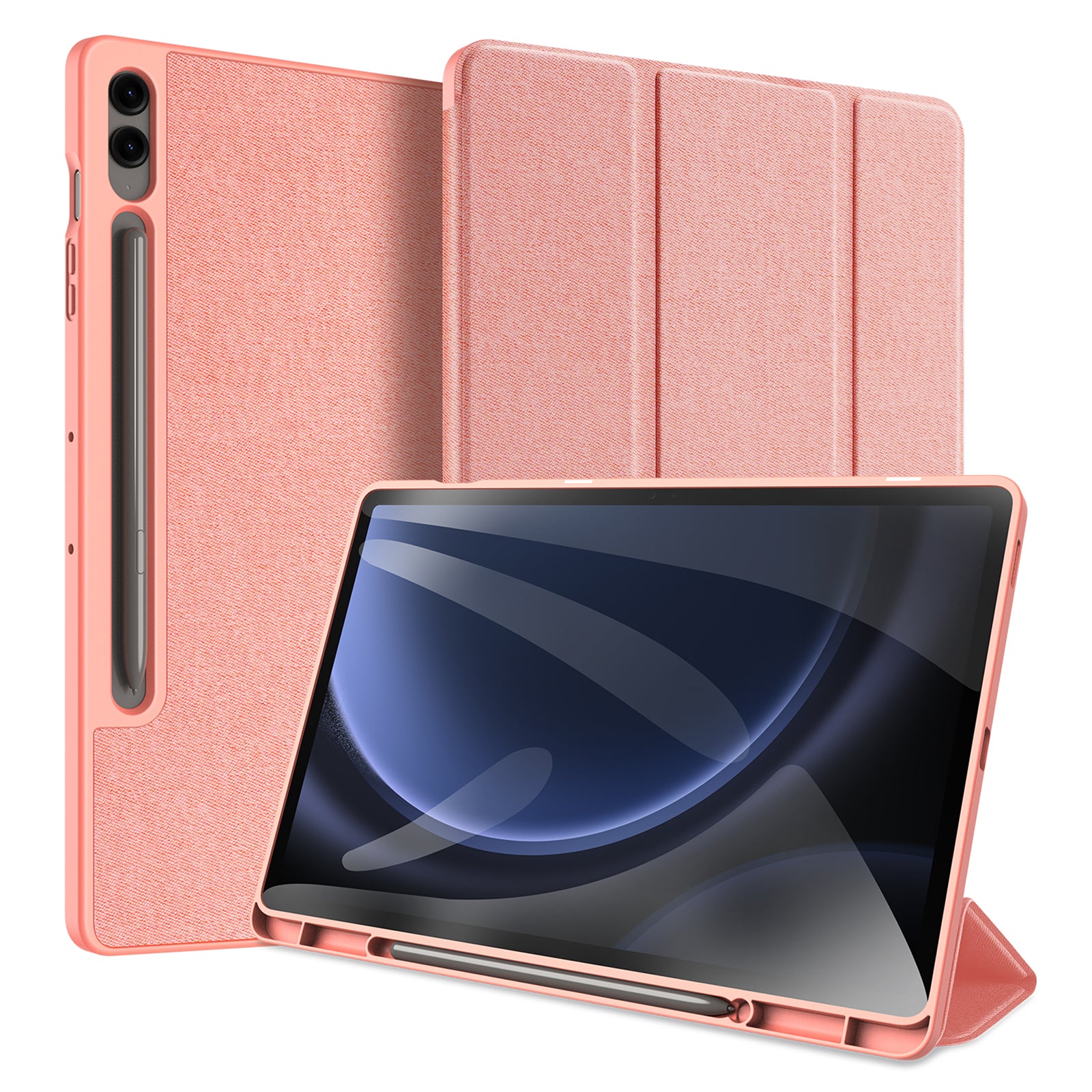 DUX DUCIS Domo Series for Samsung Galaxy Tab S9 FE+ Tri-fold Stand Case Leather Business Smart Tablet Cover - Pink