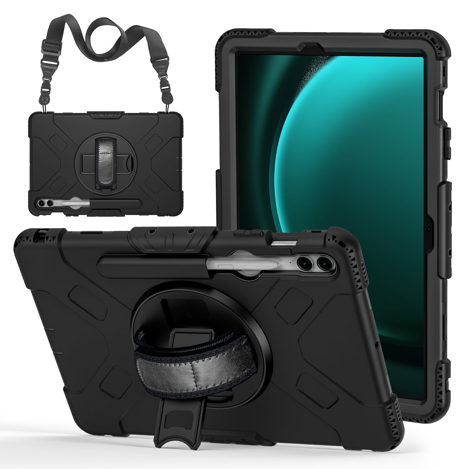 For Samsung Galaxy Tab S9+ / S9 FE+ Case PC + Silicone Tablet Kickstand Cover with Shoulder Strap