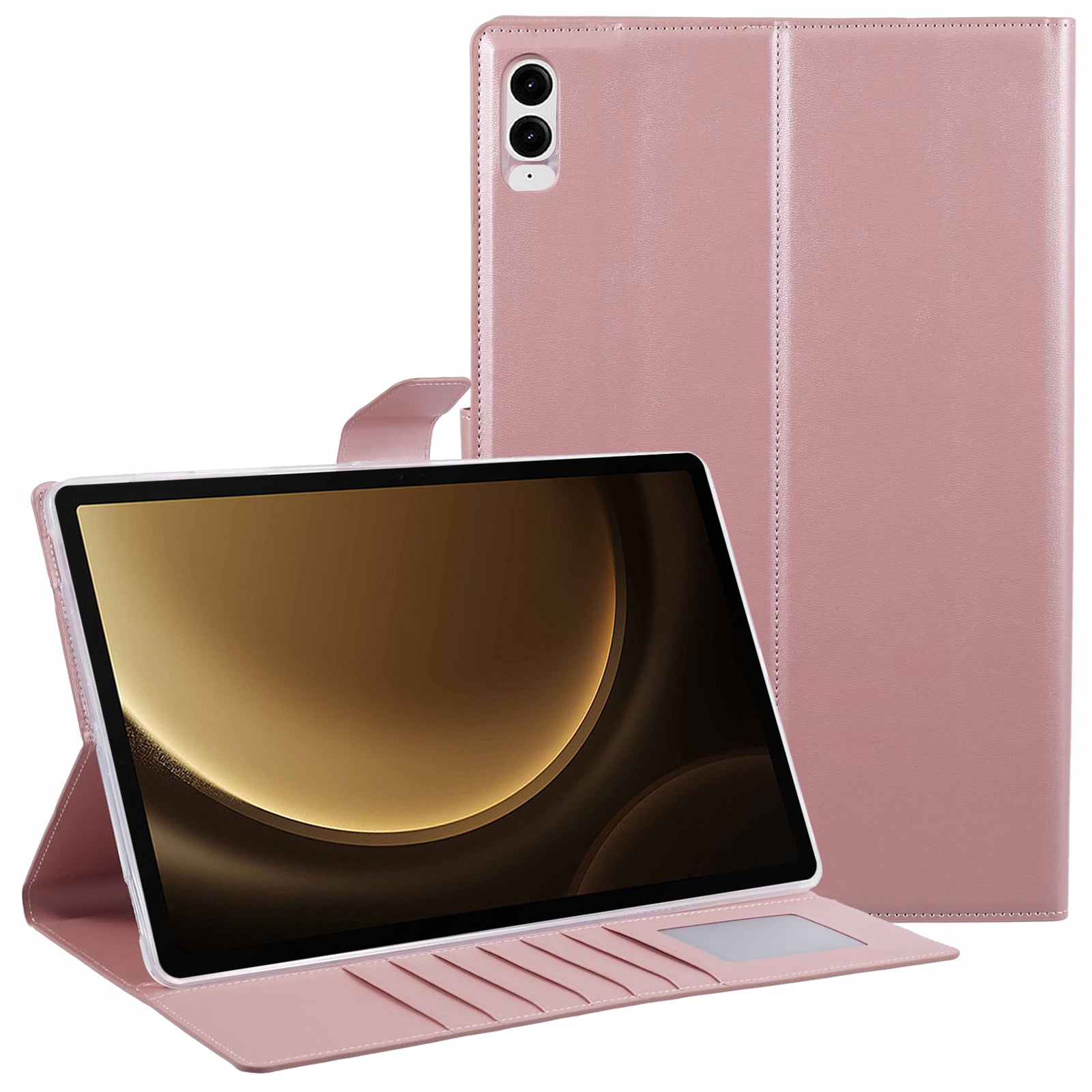 HANMAN Mill Series for Samsung Galaxy Tab S9 FE+ /  Tab S9+ /  Tab S8+ / Tab S7+ / Tab S7 FE Case Leather Stand Wallet Tablet Cover - Rose Gold