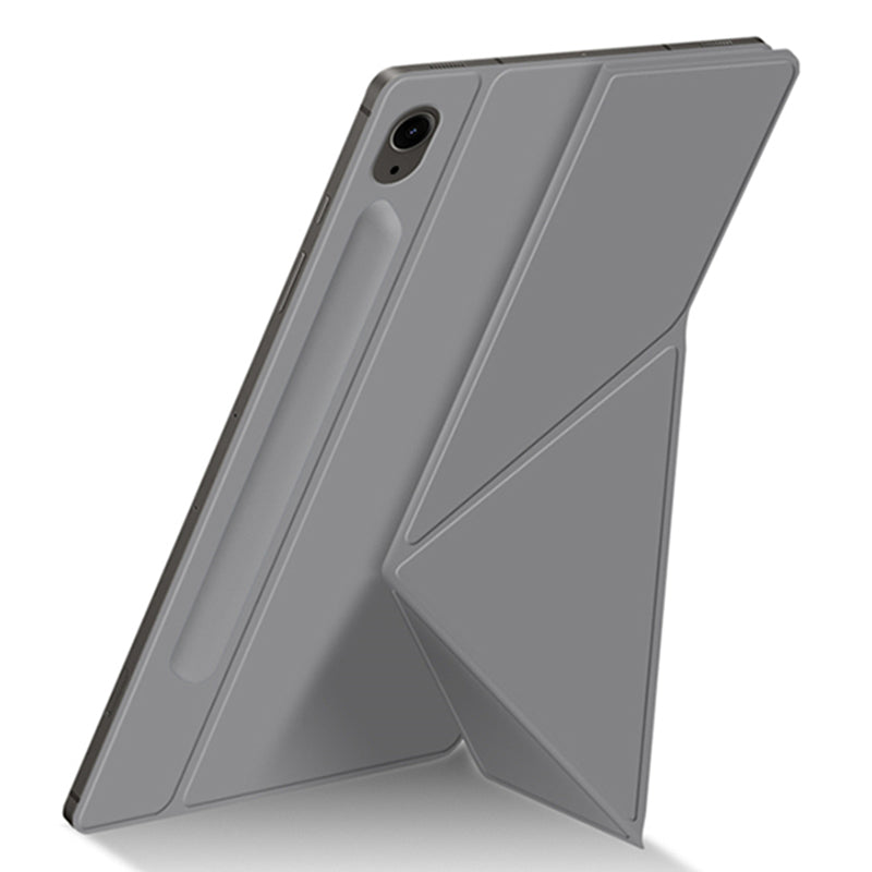 For Samsung Galaxy Tab S9 FE Case Magnetic V-fold Stand Tablet Cover with Auto Sleep  /  Wake - Grey