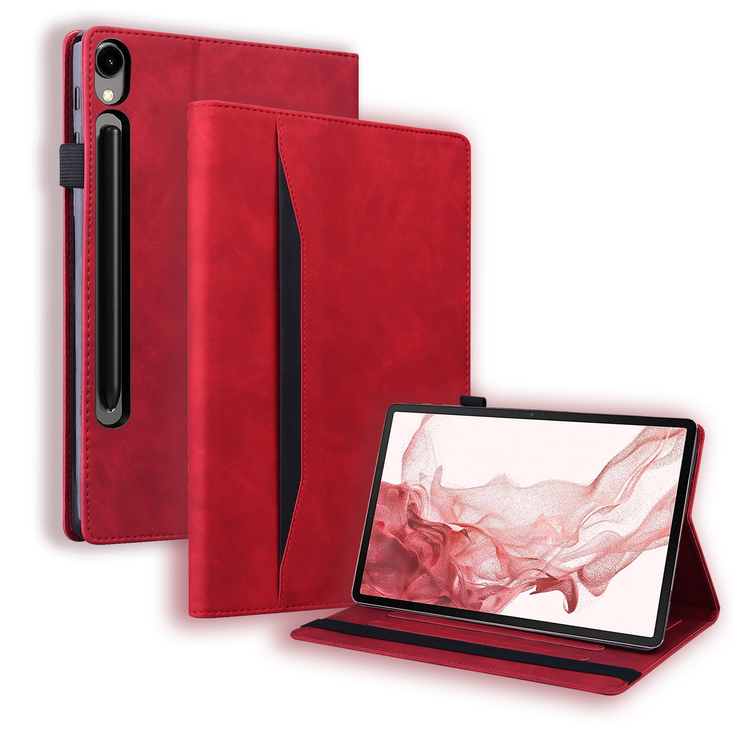 For Samsung Galaxy Tab S9 FE+ Tablet Case Wallet Stand Business Leather Cover - Red