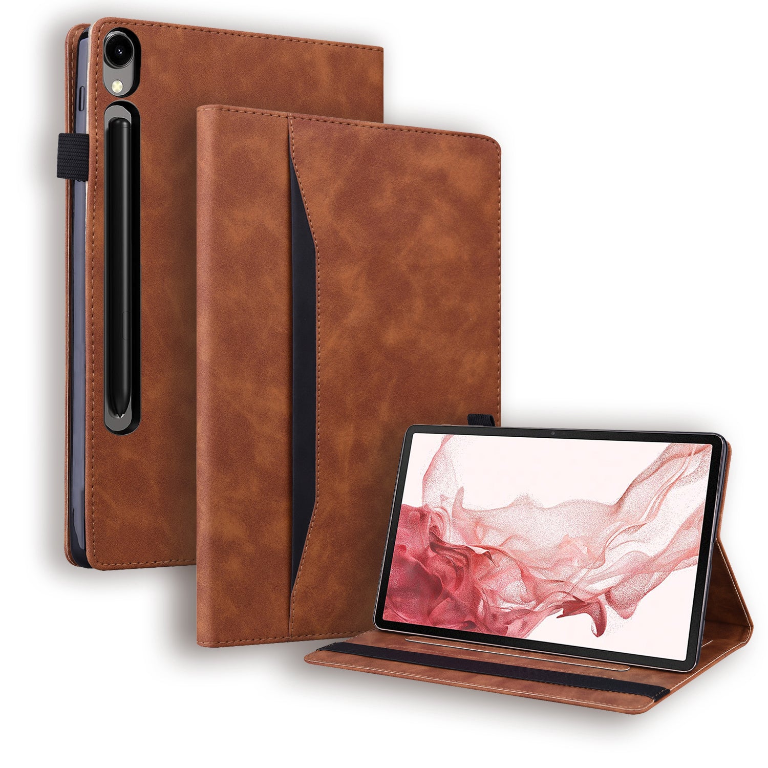 For Samsung Galaxy Tab S9 FE+ Tablet Case Wallet Stand Business Leather Cover - Brown