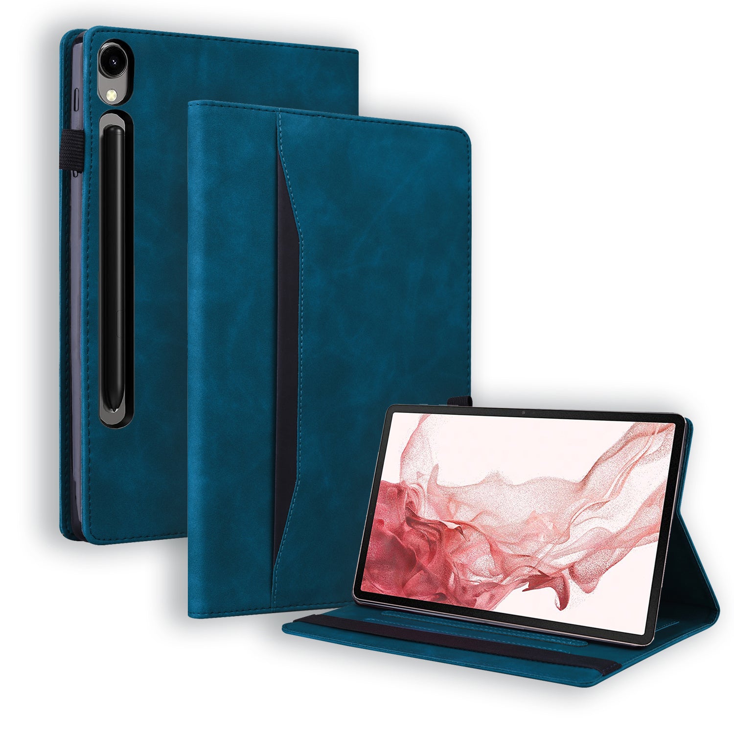 For Samsung Galaxy Tab S9 FE+ Tablet Case Wallet Stand Business Leather Cover - Blue