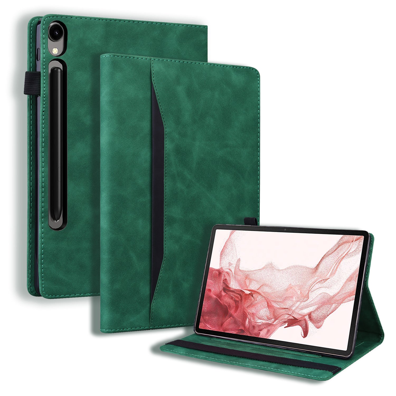 For Samsung Galaxy Tab S9 FE+ Tablet Case Wallet Stand Business Leather Cover - Green