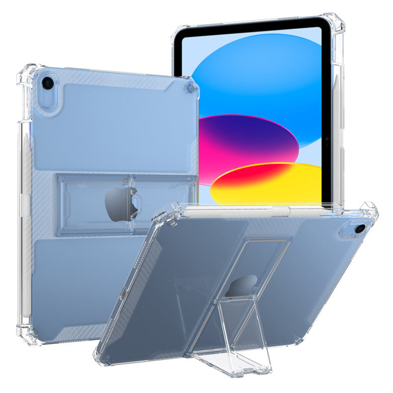 For iPad 10.9 (2022) Tablet Case Clear TPU Airbag Corners Drop Protection Cover with PC Kickstand