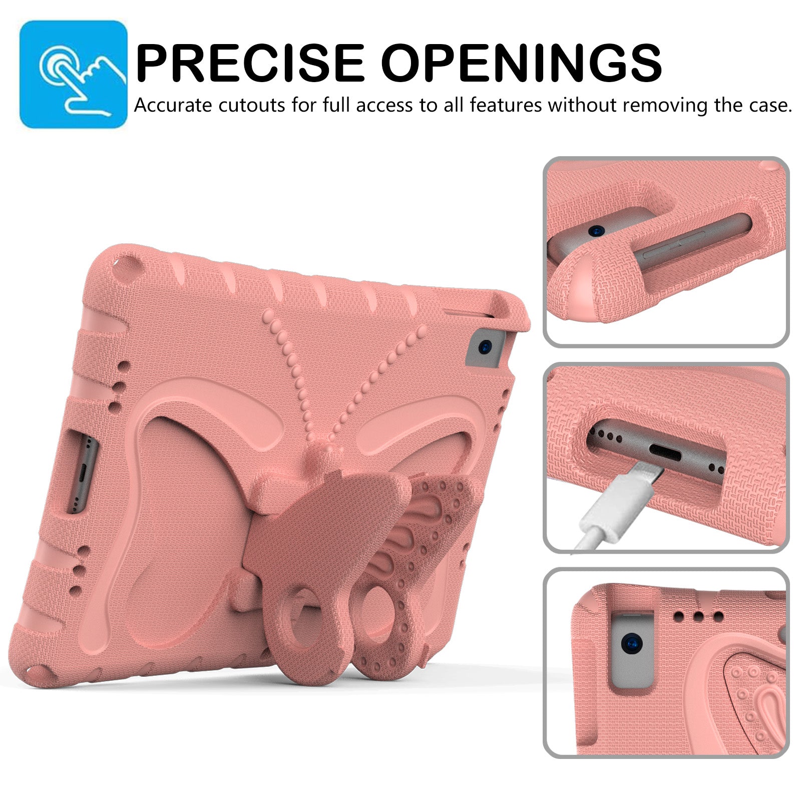 For iPad 10.2 (2021) / (2020) / (2019) / iPad Air 10.5 inch (2019) Case Butterfly Kickstand EVA Tablet Cover with Lanyard - Pink