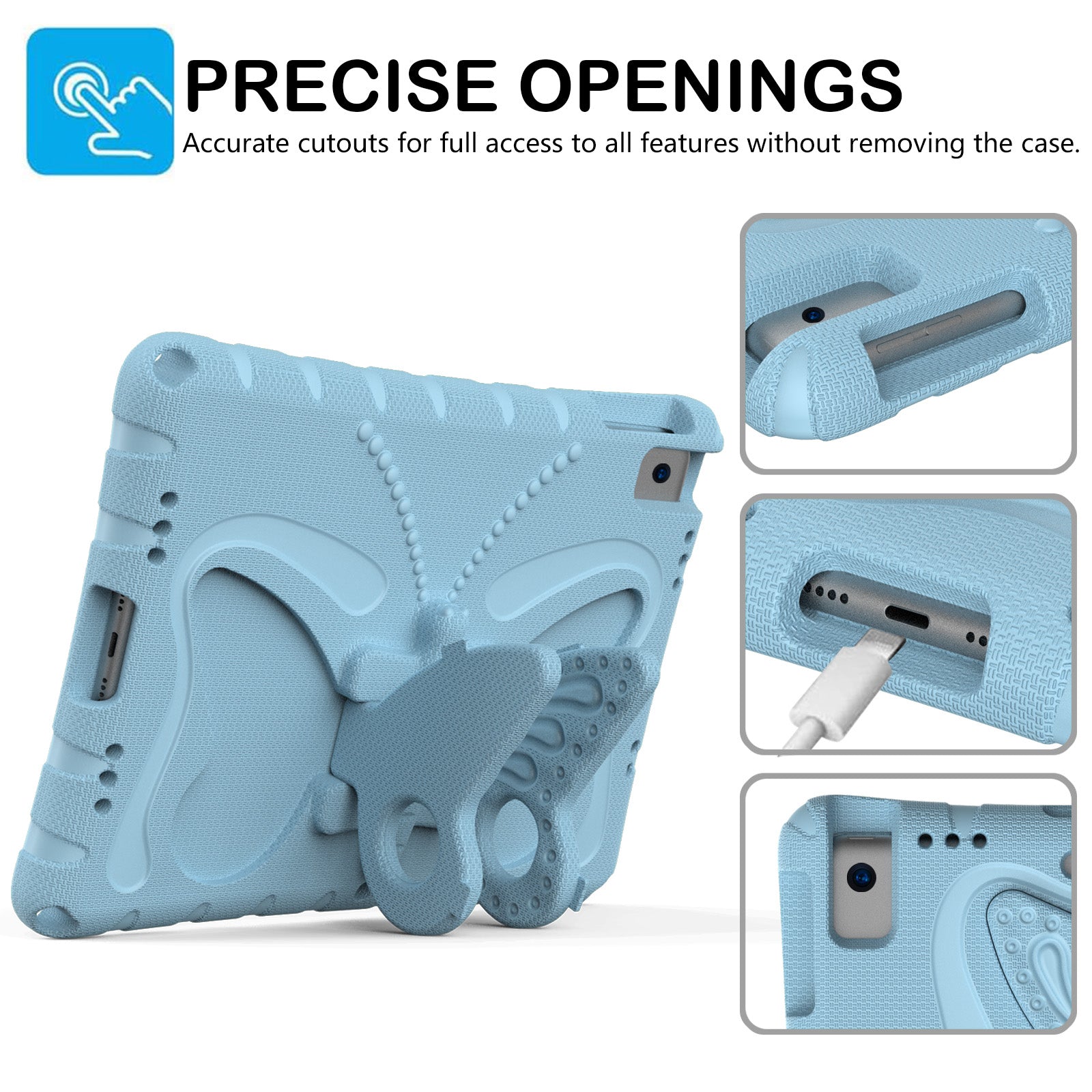 For iPad 10.2 (2021) / (2020) / (2019) / iPad Air 10.5 inch (2019) Case Butterfly Kickstand EVA Tablet Cover with Lanyard - Baby Blue