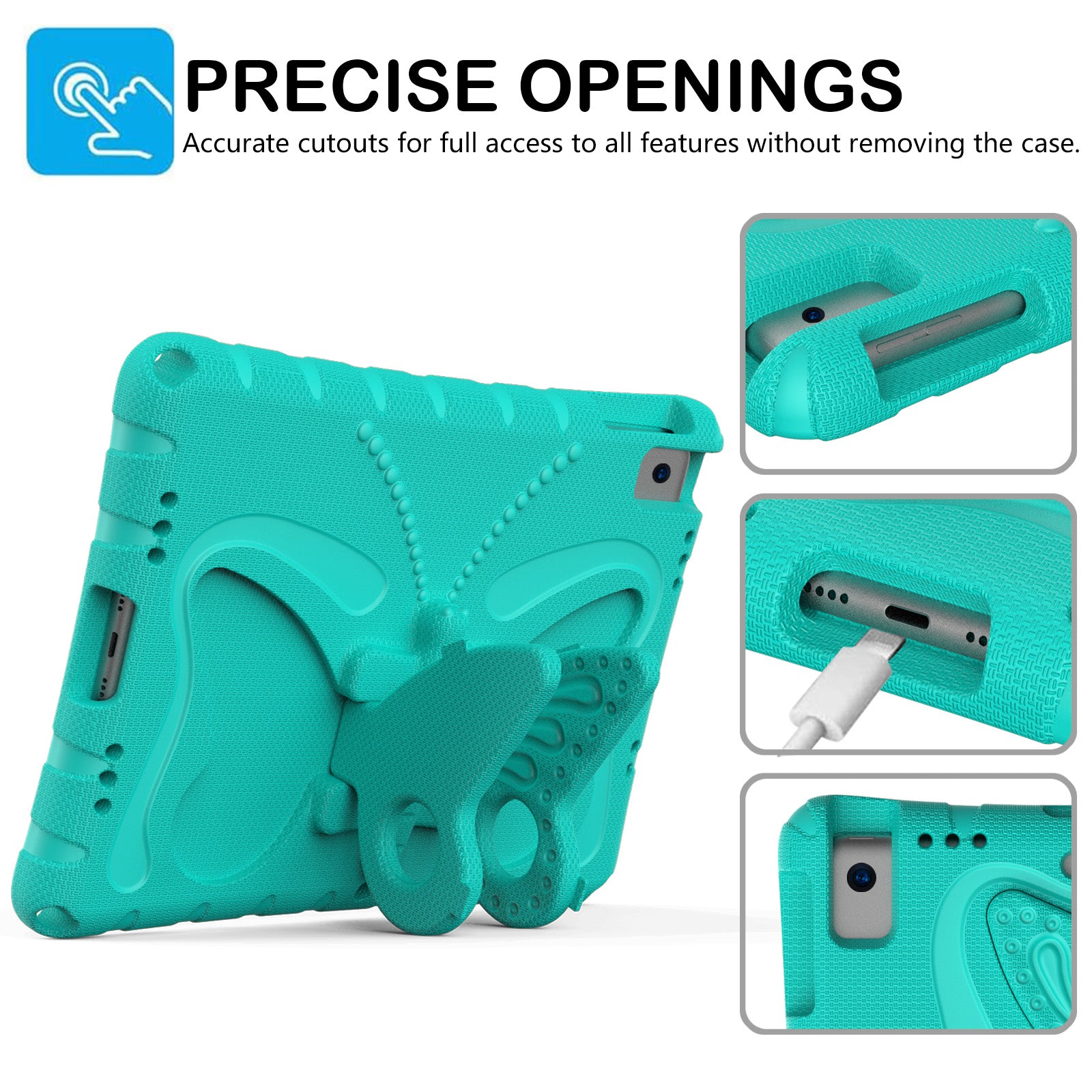 For iPad 10.2 (2021) / (2020) / (2019) / iPad Air 10.5 inch (2019) Case Butterfly Kickstand EVA Tablet Cover with Lanyard - Mint Green