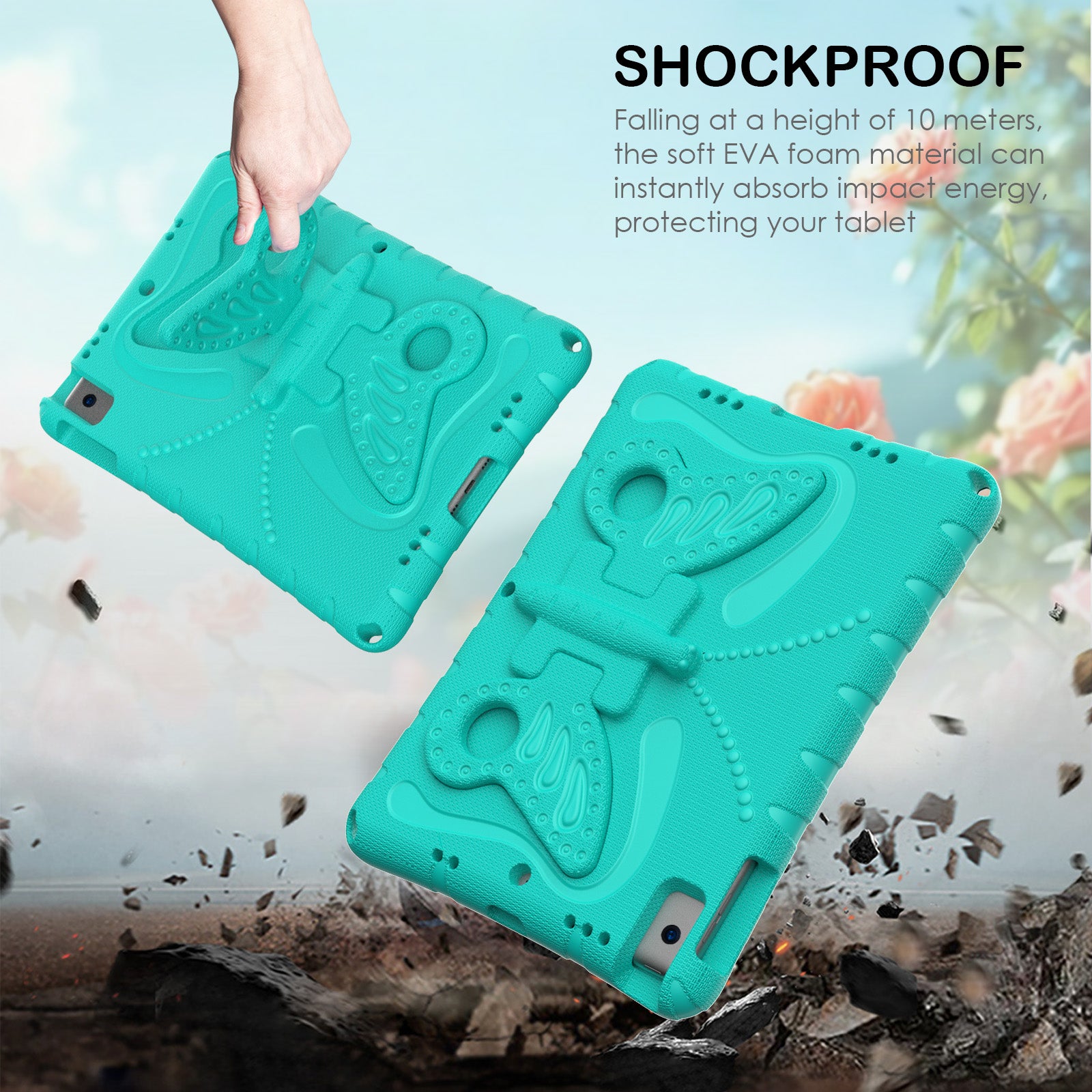 For iPad 10.2 (2021) / (2020) / (2019) / iPad Air 10.5 inch (2019) Case Butterfly Kickstand EVA Tablet Cover with Lanyard - Mint Green