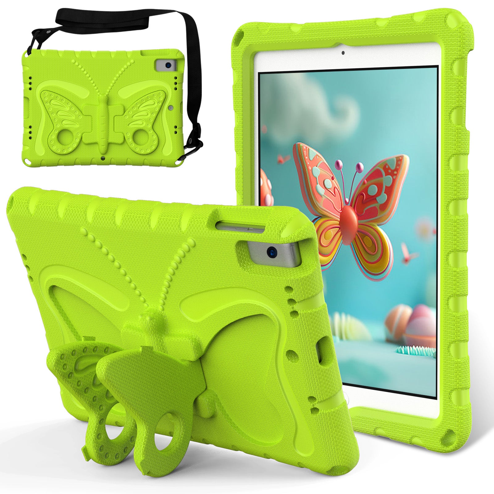 For iPad 10.2 (2021) / (2020) / (2019) / iPad Air 10.5 inch (2019) Case Butterfly Kickstand EVA Tablet Cover with Lanyard - Green