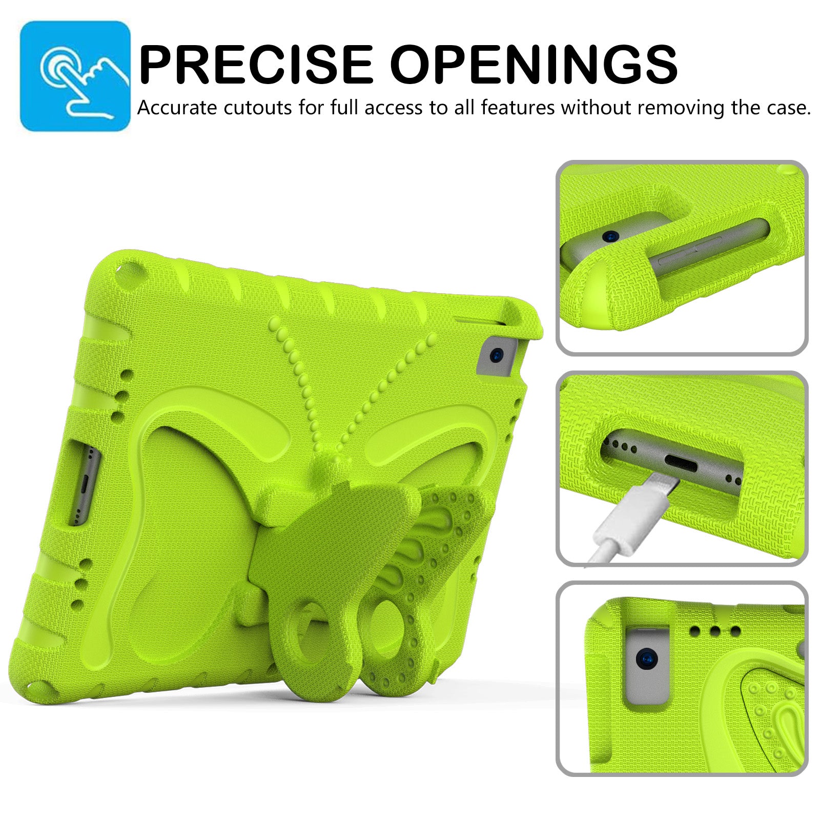 For iPad 10.2 (2021) / (2020) / (2019) / iPad Air 10.5 inch (2019) Case Butterfly Kickstand EVA Tablet Cover with Lanyard - Green