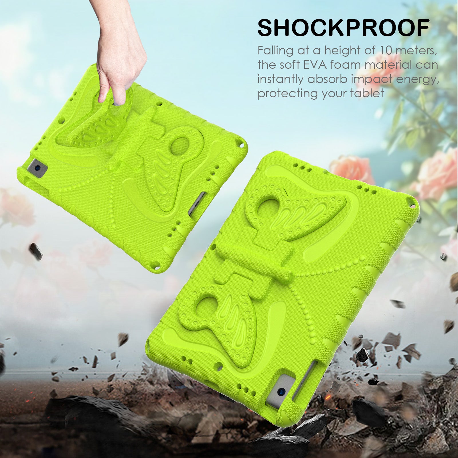 For iPad 10.2 (2021) / (2020) / (2019) / iPad Air 10.5 inch (2019) Case Butterfly Kickstand EVA Tablet Cover with Lanyard - Green