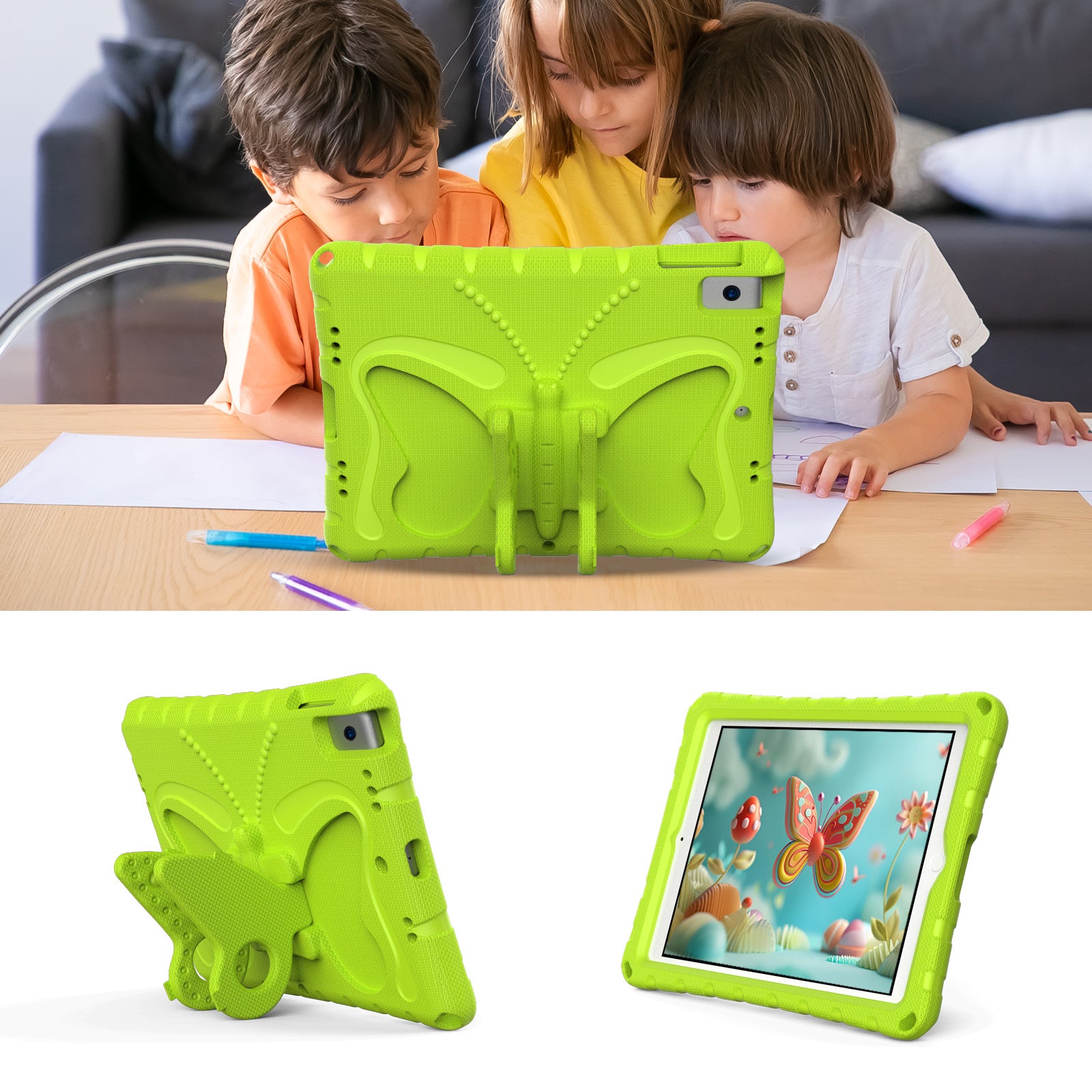 For iPad 10.2 (2021) / (2020) / (2019) / iPad Air 10.5 inch (2019) Case Butterfly Kickstand EVA Tablet Cover with Lanyard - Green