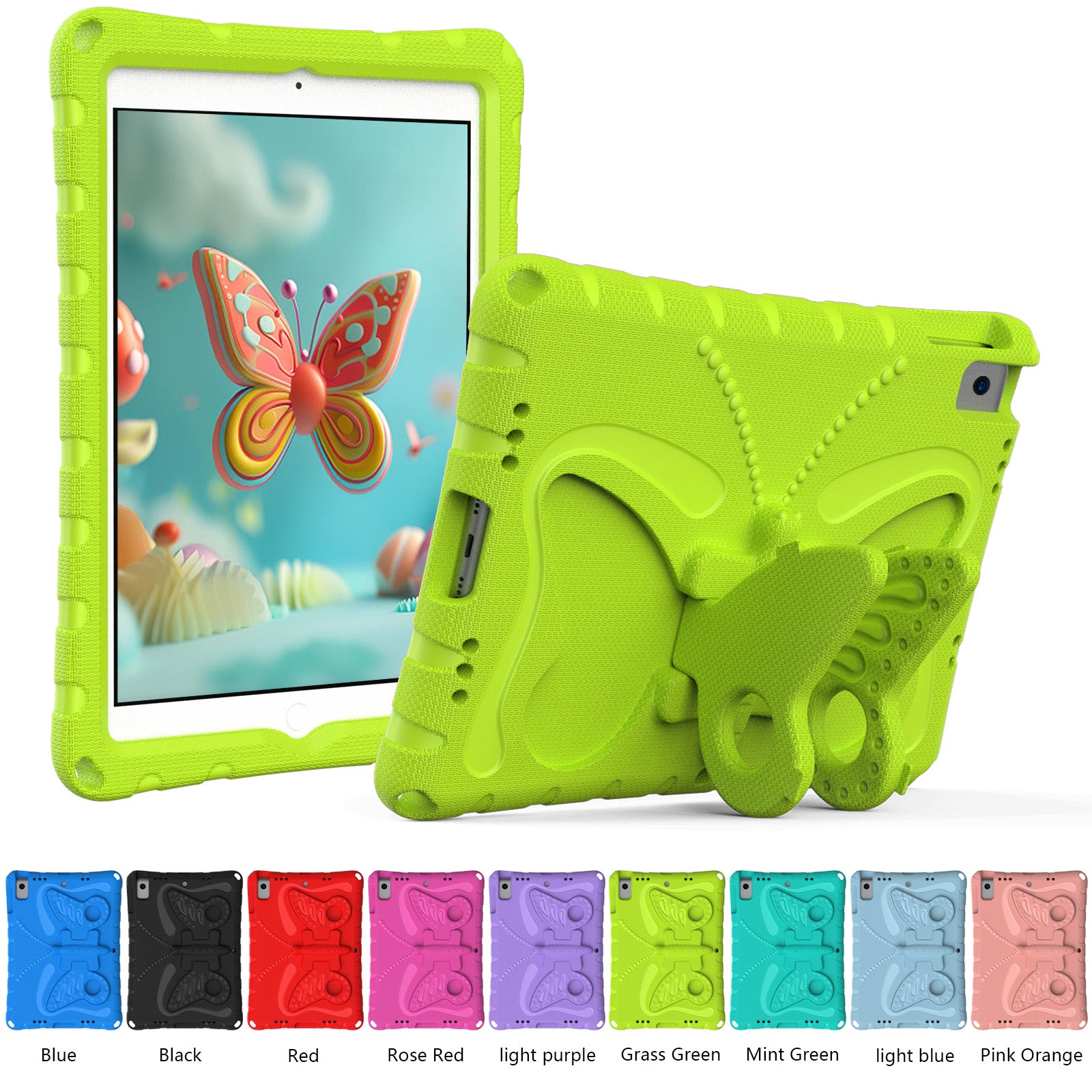 For iPad 10.2 (2021) / (2020) / (2019) / iPad Air 10.5 inch (2019) Case Butterfly Kickstand EVA Tablet Cover with Lanyard - Green