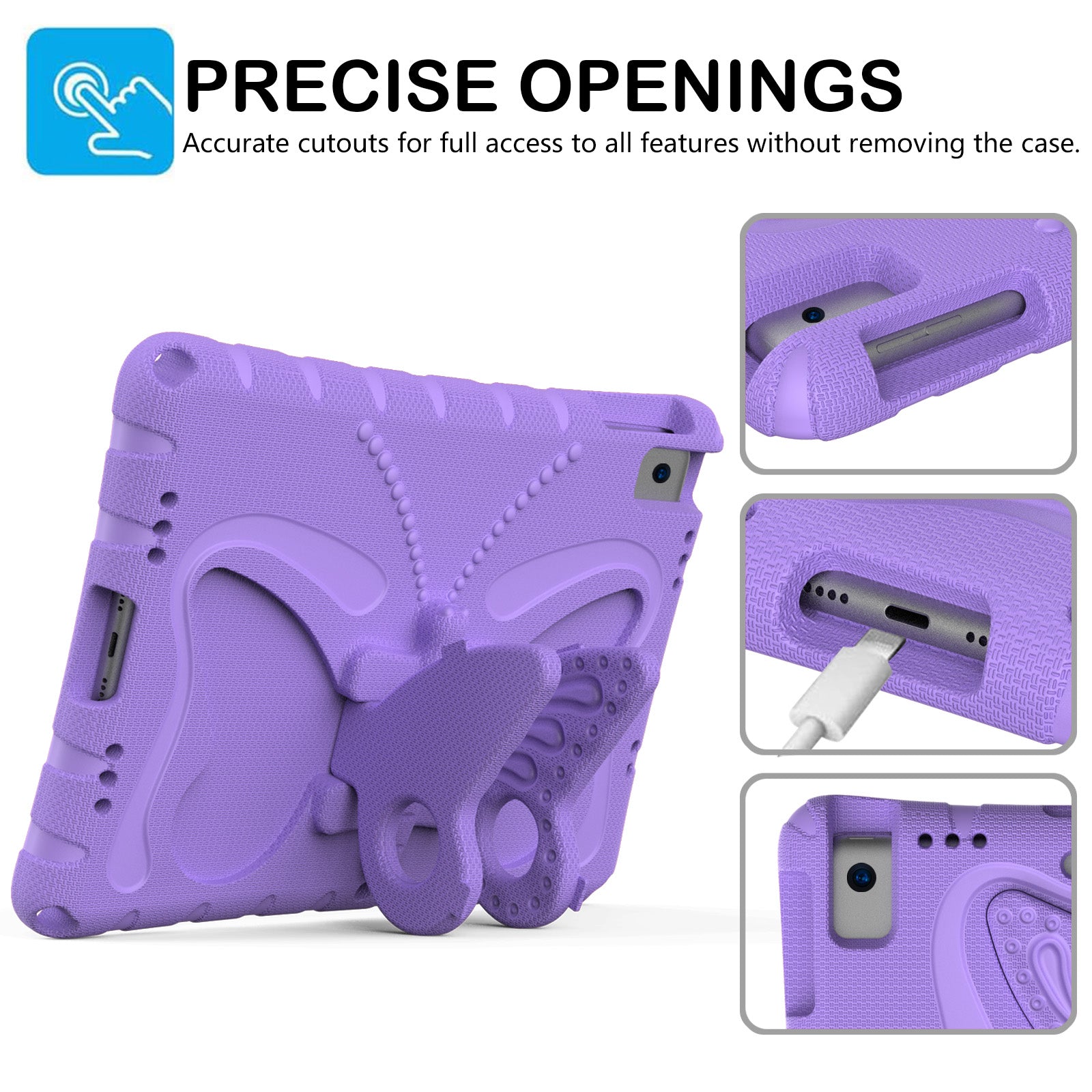 For iPad 10.2 (2021) / (2020) / (2019) / iPad Air 10.5 inch (2019) Case Butterfly Kickstand EVA Tablet Cover with Lanyard - Purple